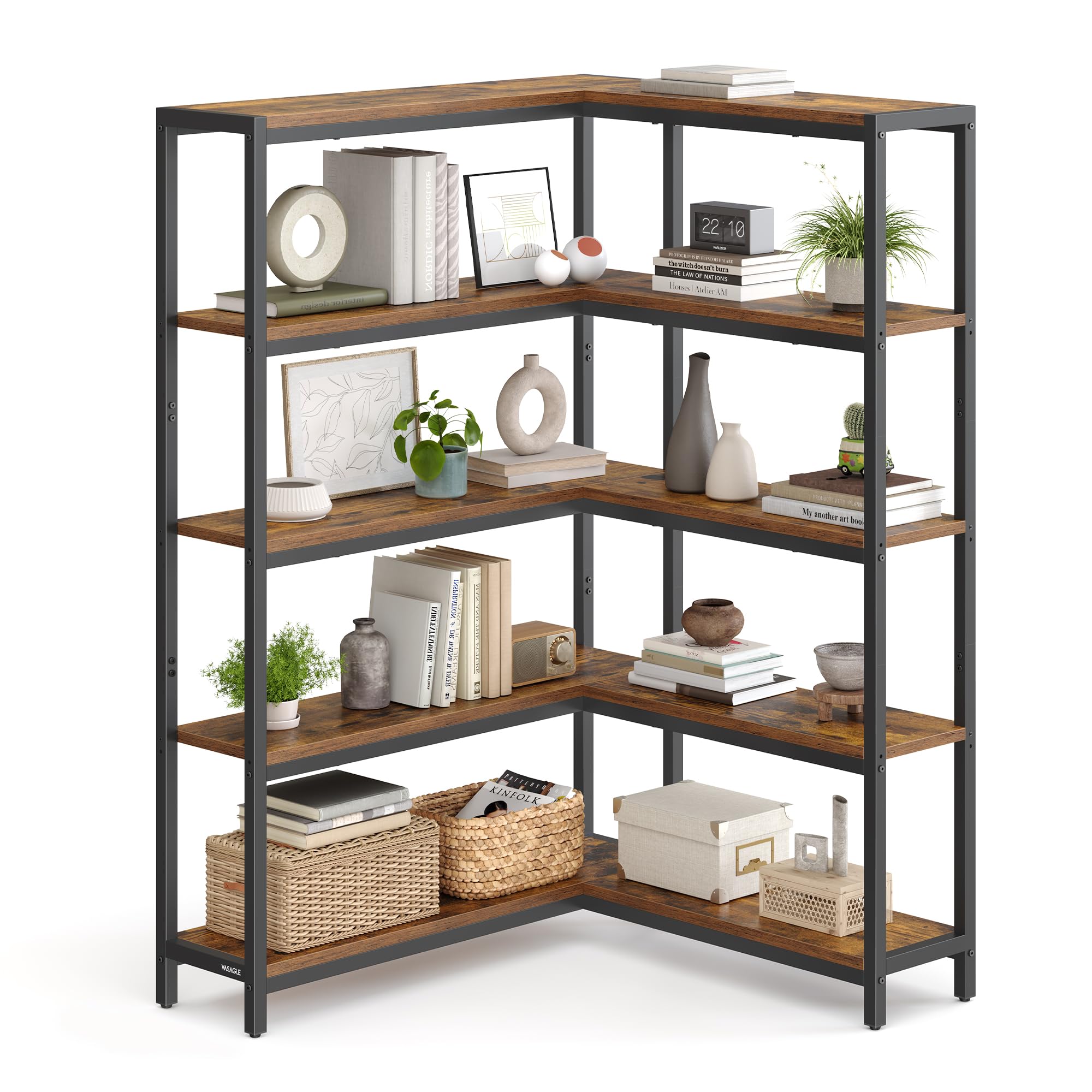 VASAGLE 5 Tier Convertible Corner Shelf