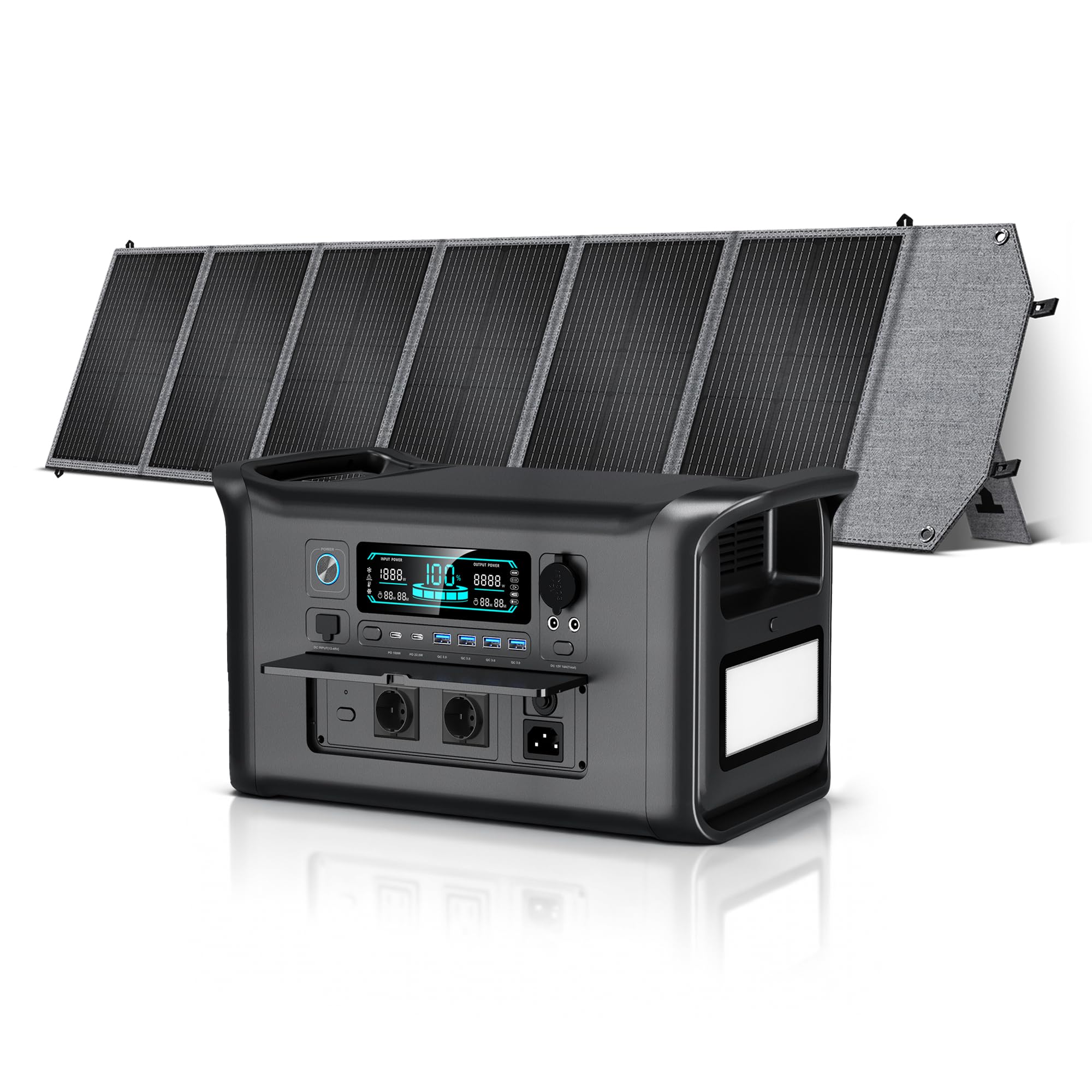 AP1000 Przenośna stacja zasilania z panelem słonecznym 200 W, bateria LiFeP04 1024 Wh/szybkie ładowanie w 1 godz., moc wyjściowa do 1800 W, generator słoneczny, do użytkowania na kempingu