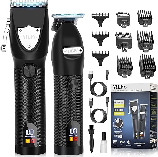 YiLFo Hair Clippers for Men - Professional Barber Clippers, LED Display Trimmer, T Liners Edgers, Shaving Kit