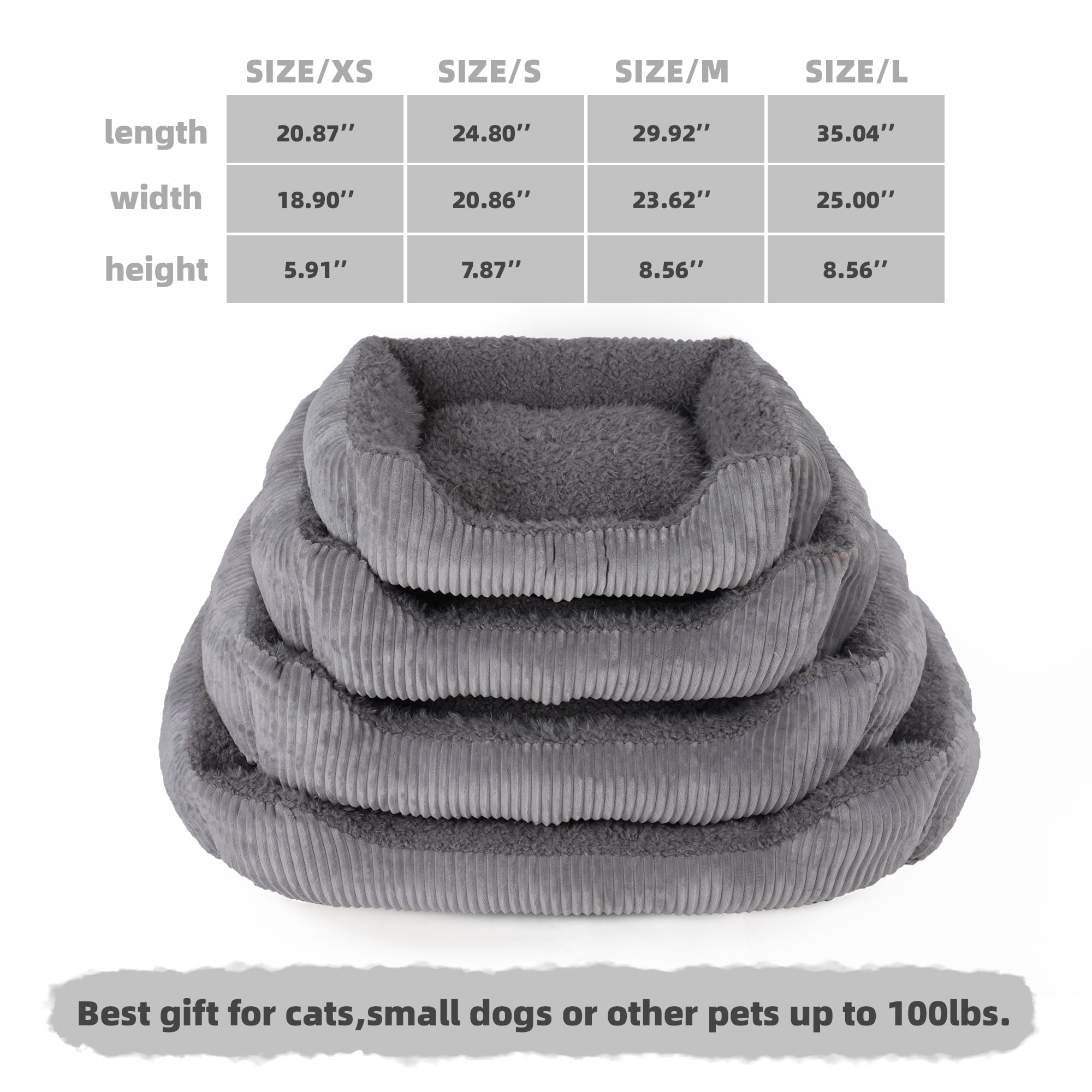 TWDEPART Sofá cama para perro, cama para cachorros, perros y gatos (gris, pequeño) (gris claro, L)