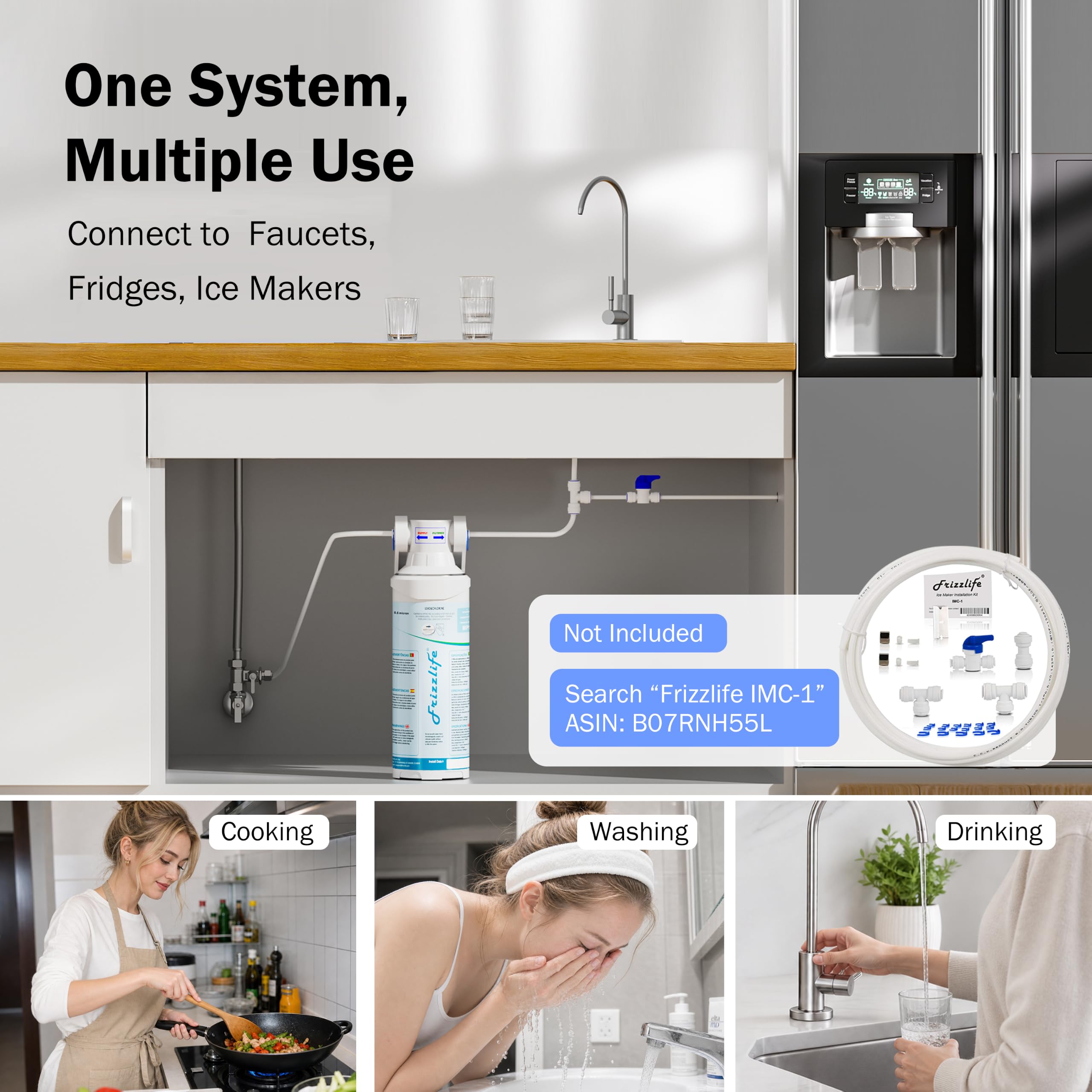 Frizzlife Filtre à eau sous évier – Système de filtration d'eau potable certifié NSF/ANSI 53 et 42 – 0,5 micron, élimine le plomb, le chlore et les odeurs, réduit le fluorure, avec robinet dédié