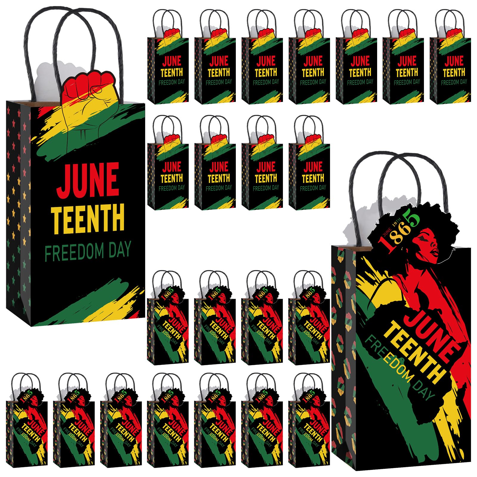 Eersida 50 Pcs Juneteenth Bags Bulk Juneteenth Gift Bags with Handles Freedom Day Treat Goodie Paper Party Favor Baggie 7. 87 x 4. 33 Inch for June