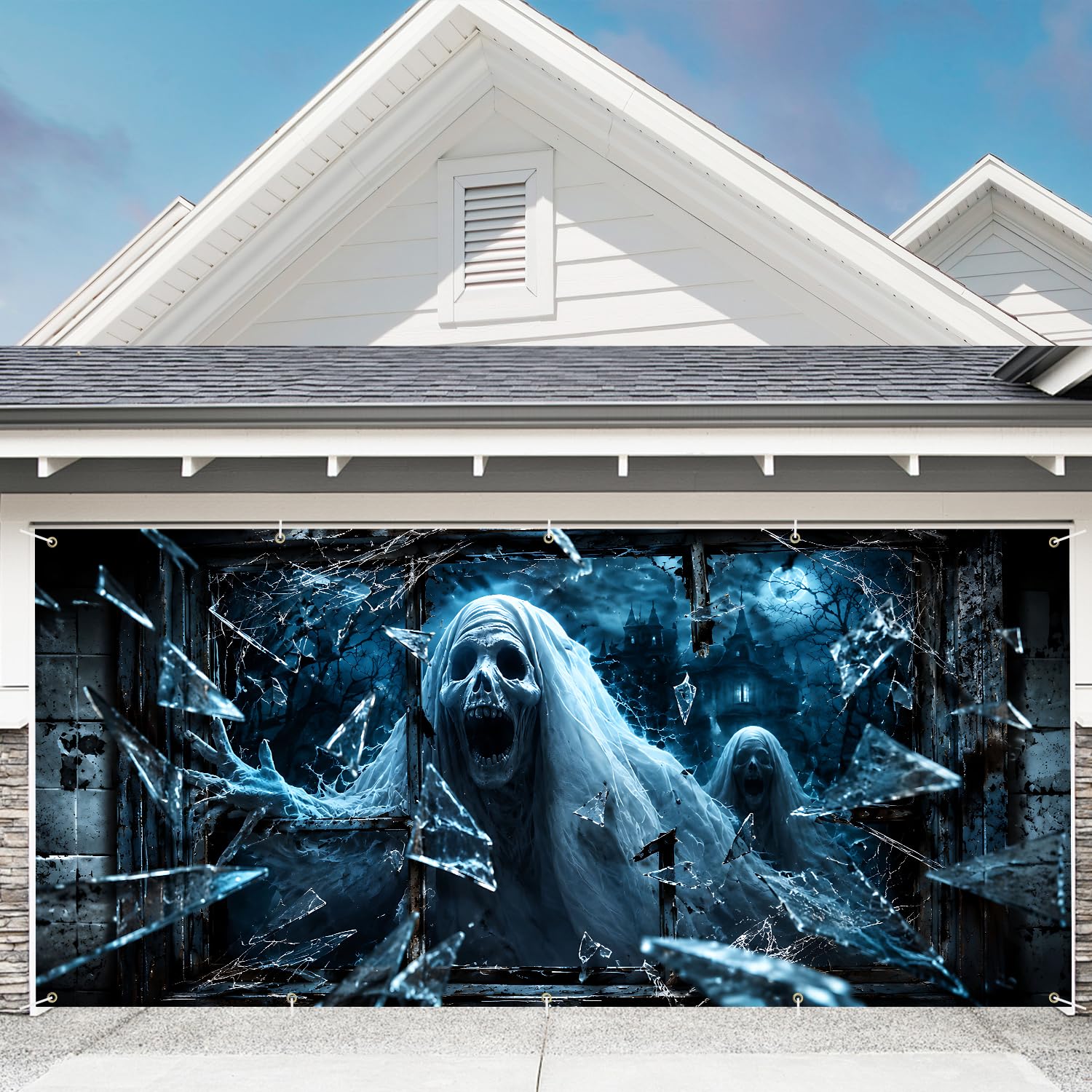 7 x 16 ft Ice Zombie Halloween Garage Door Decorations Halloween decorations Door Cover, Hanging Banner for Home, Outdoor, Indoor, Spooky Party,Wall, Window