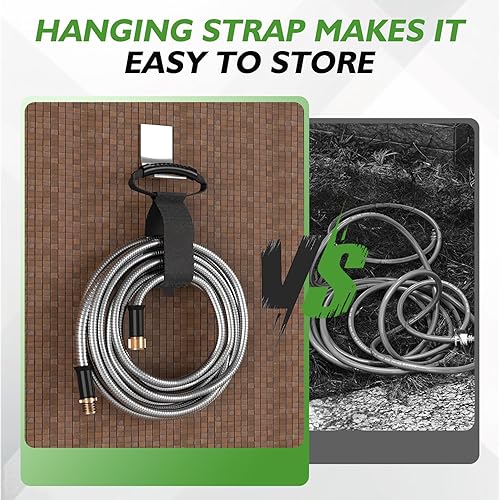 Miniatura 4 de GARDENWORK Manguera de jardín de 50 pies, manguera de jardín de acero inoxidable de metal con boquillas de 10 funciones, manguera de agua con