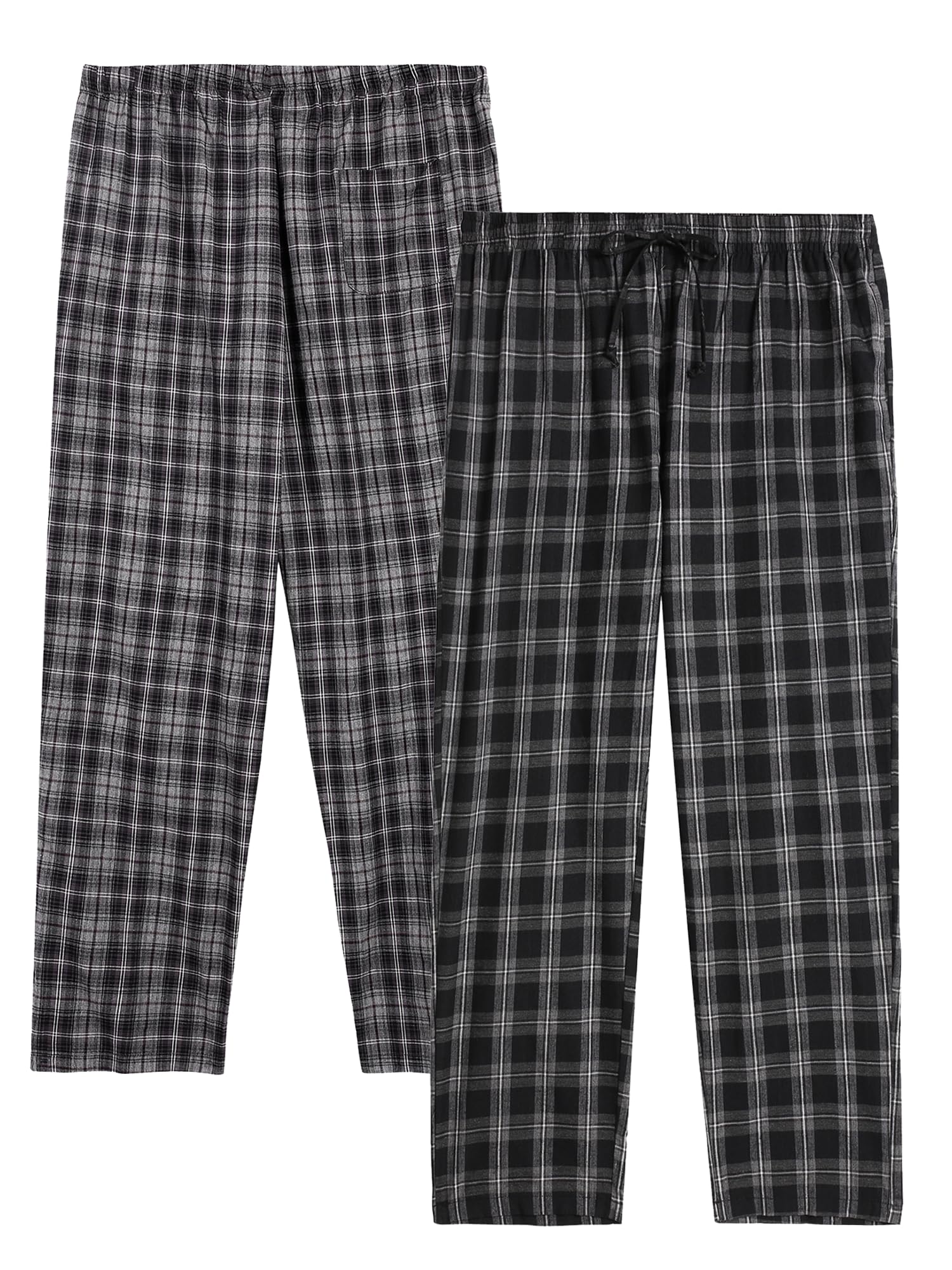 Winovia Herren Schlafanzughose Lang Baumwolle Karierte Pyjamahose Lounge Hose Pyjamaunterteil Freizeithose mit Seitentaschen für Männer, Gerade Geschnitten