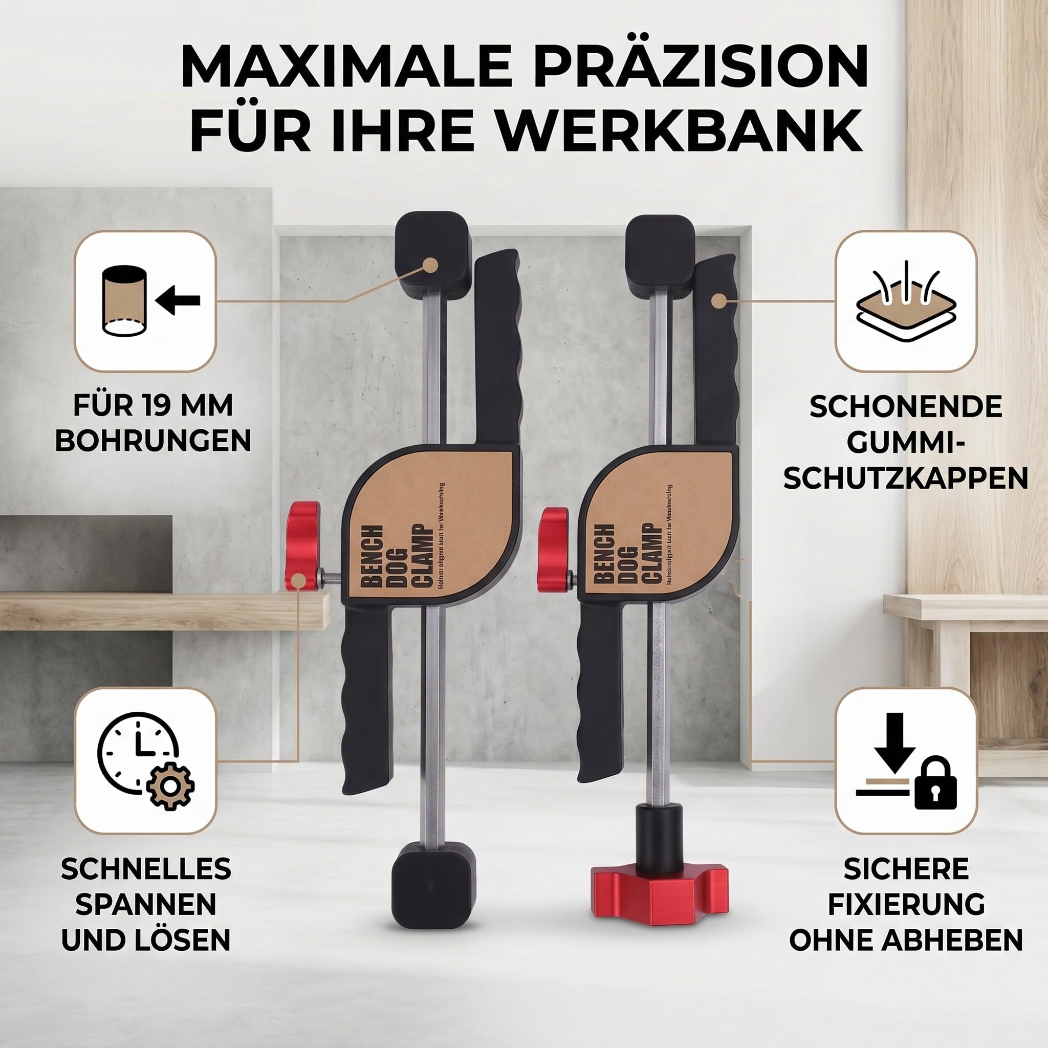 Ejoyous Zacisk Bench Dog, 2 szt. Elementy Zaciskowe do Stołu Warsztatowego, Szybko Mocowane Klipsy z regulowaną śrubą i gumową podkładką do Obróbki Drewna, Frezowania, Wiercenia,