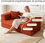 Vipbear Boneless Sofa Bed Double, 160cm Premium Corduroy 5-in-1 Convertable Folding Memory Foam Couch for Small Space, Orange - 4