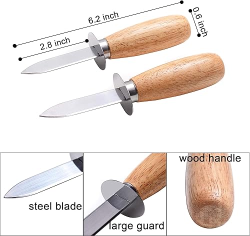 Miniatura 3 de DOMG Juego de desarmador de cuchillos de ostras, mango de madera y guantes resistentes a cortes, kit de abridor de mariscos y mariscos de almeja (2