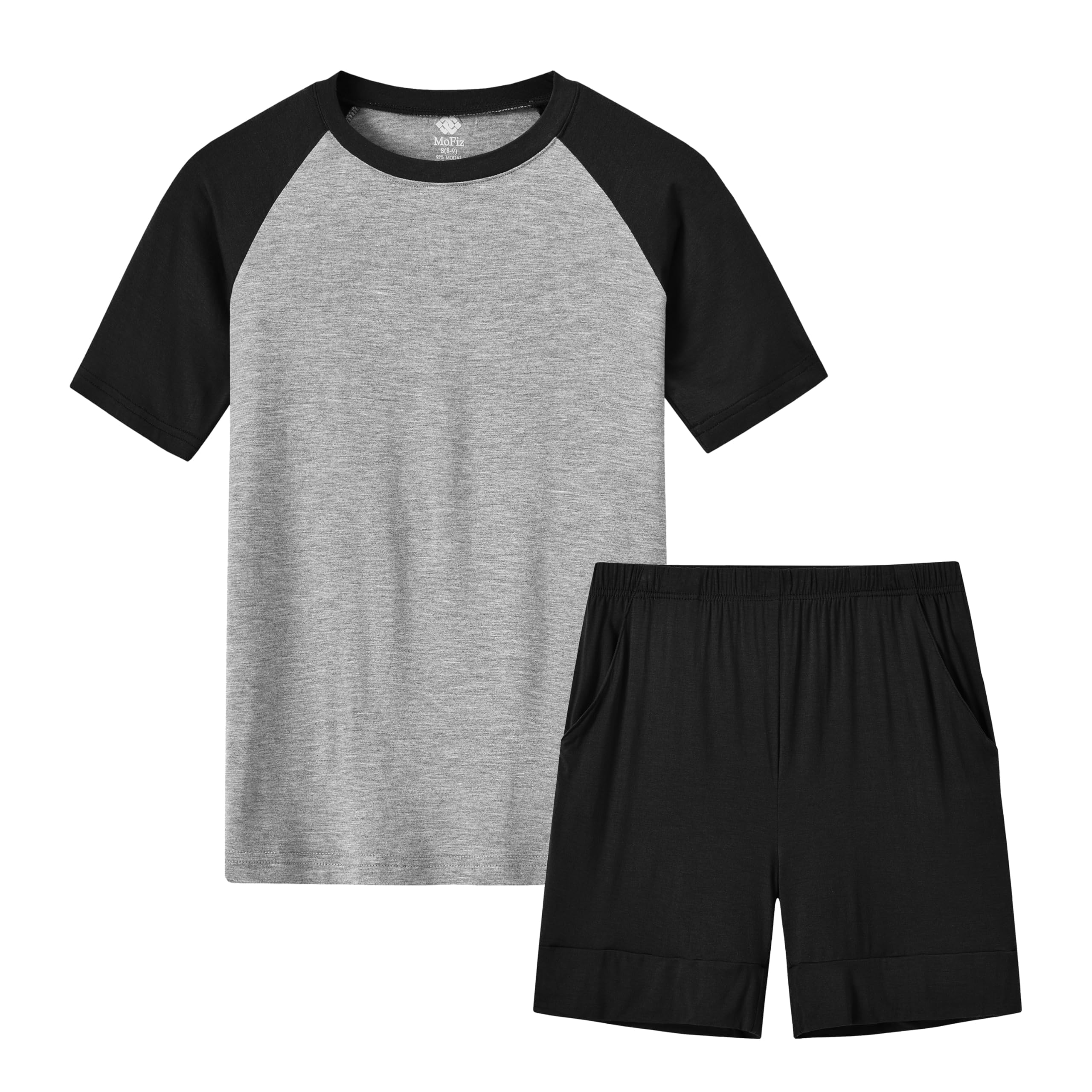 MoFiz Garçon Ensembles de Pyjama Doux Vêtements de Nuit Décontractés Manche Courte Haut et Shorts avec Poches 8-18 Ans