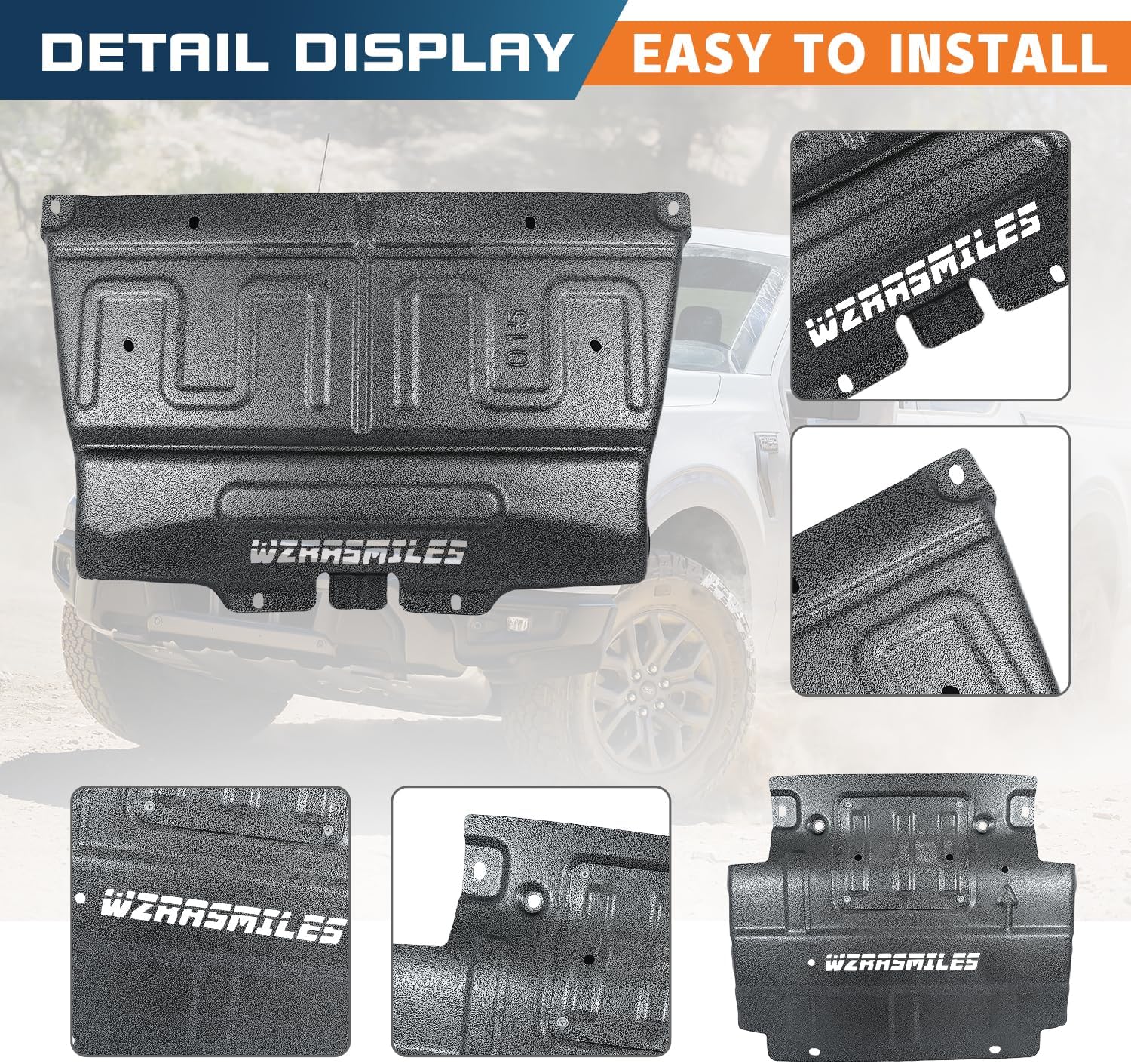 Update ML3Z-7222-D+ FL3Z-5D032-A 3D Manganese Steel Engine Splash Guard Compatible with Ford F150 2015-2022 Replace JL3Z-7222-C + FL3Z-5D032-D