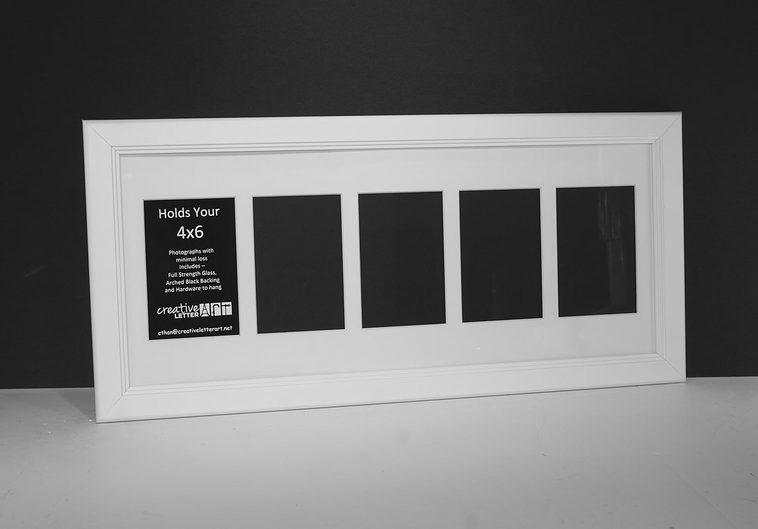 Creative Letter Art - 5 Opening 4x6 Picture Frame with 10x24 White Mat Collage including Full Strength Glass, Alphabet Photography