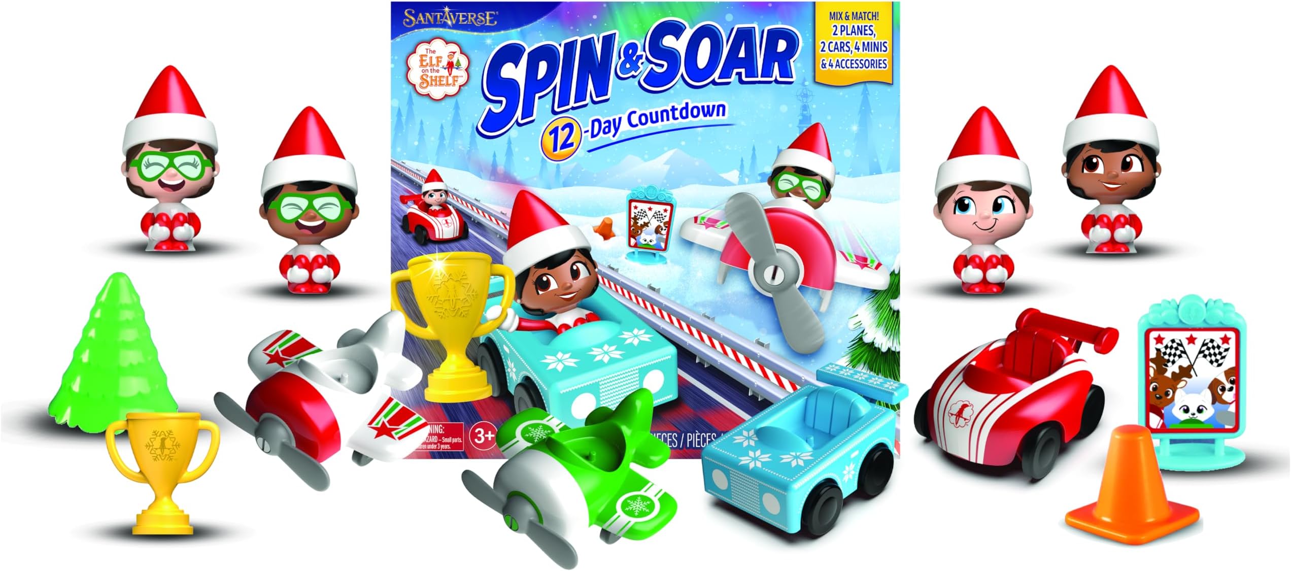 12-Day Advent Calendar - The Elf on the Shelf Spin & Soar Christmas Countdown with 12 Mix and Match Playable Scout Elf Mini Figures and The Elf on the Shelf Accessories - For Ages 3 Years and Above - Scout Elf Not Included