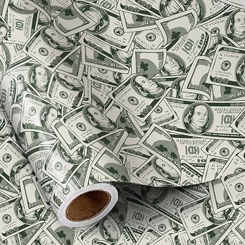 RUSPEPA Funny Wrapping Paper Roll for Men Women Adult, Mini Roll, Gift Wrap Paper Printed with Dollar Bills, Money Pattern Great for Birthday Party, Novelty Gifts and Holiday, 17 Inches x 16.4 Feet