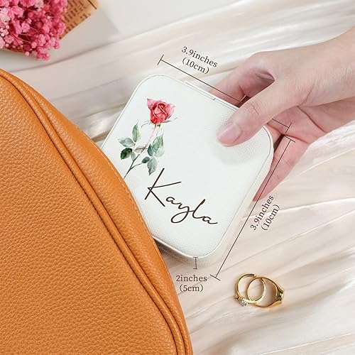 Miniatura 6 de Corissy Joyero personalizado para mujer joyero de viaje personalizado con nombre y flor de nacimiento joyero de cuero para anillos aretes collares