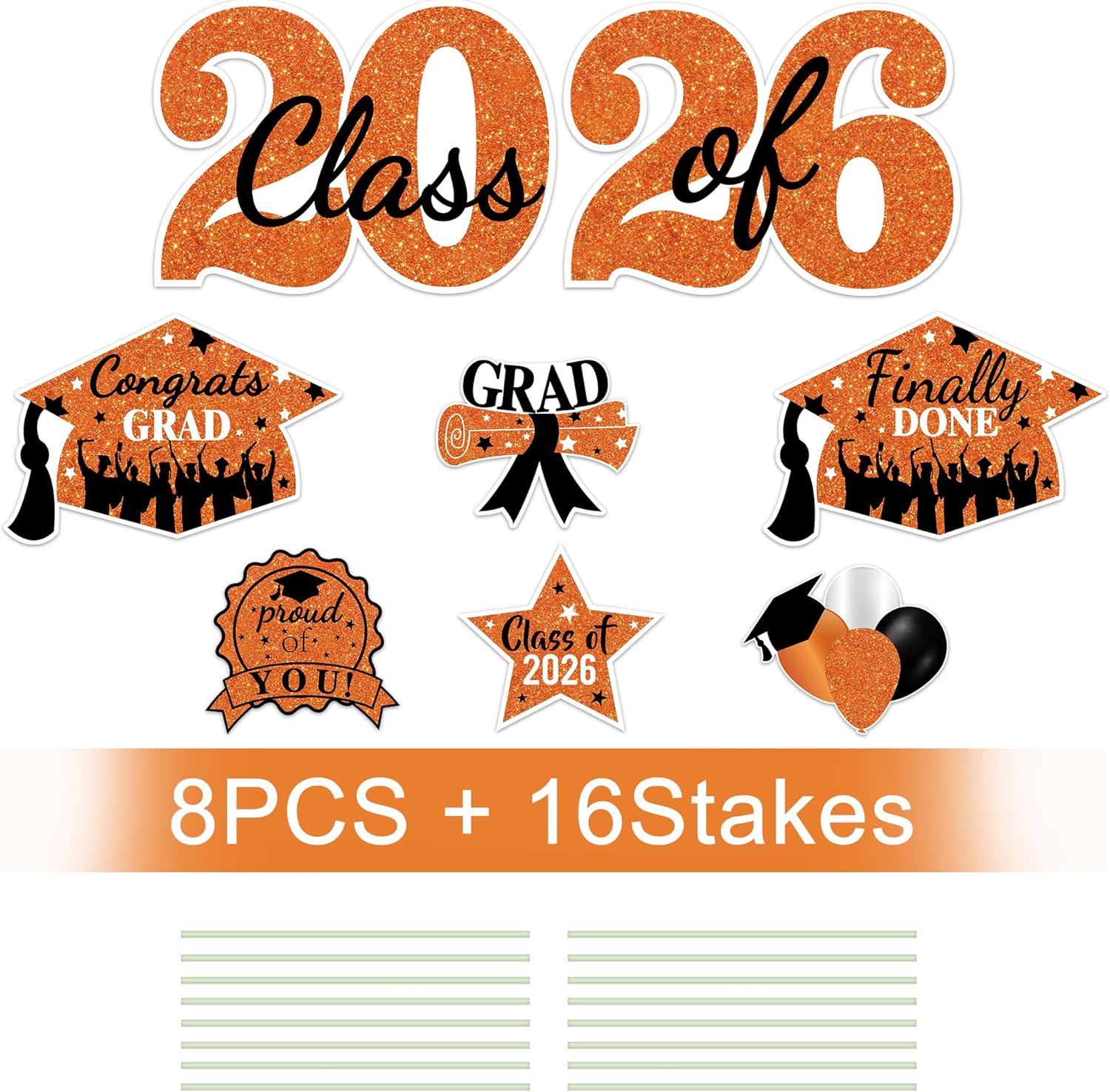2026 Graduation Yard Sign Stakes Decorations - Congrats Grad Class of 2026 Outdoor Lawn Decor - High School College Grad Graduation Party Decoration Supplies(Orange)