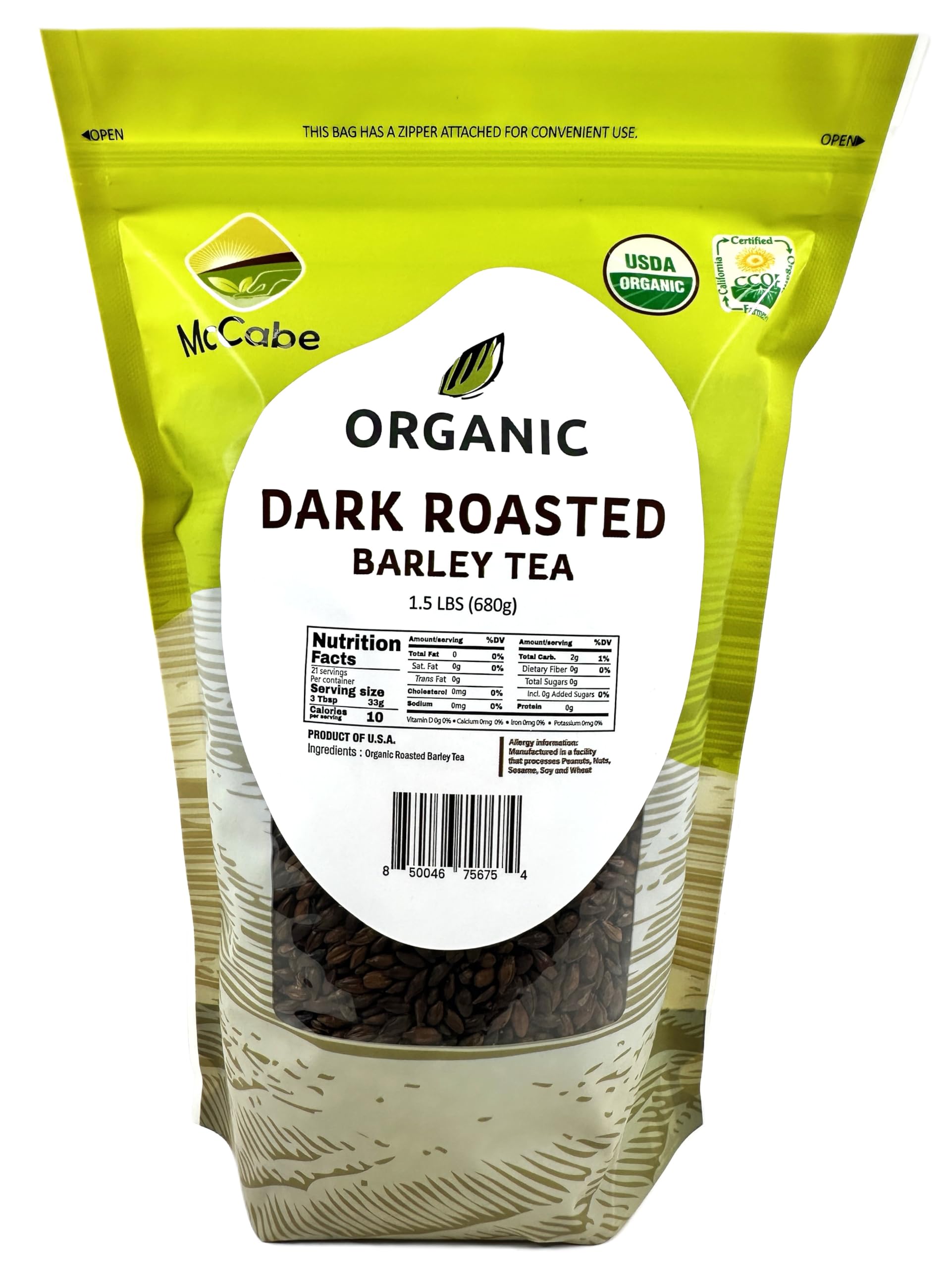 McCabe Organic Dark Roasted Barley Tea - Roast Barley Tea Organic | Rich with Fiber & Minerals | USDA and CCOF Certified | Product of USA | 1.5 Lbs (24 Oz)