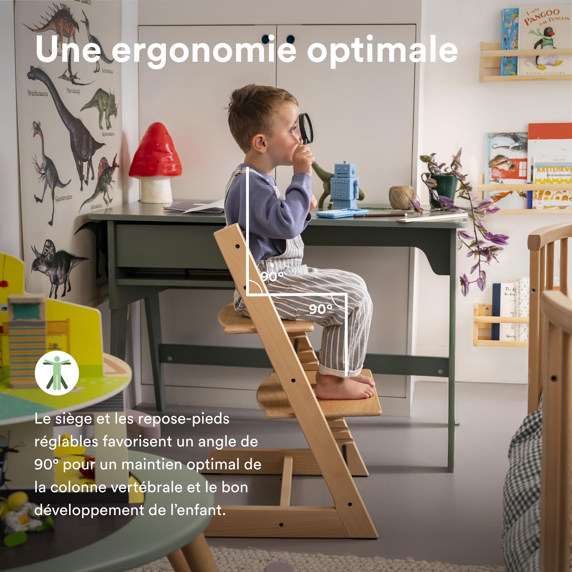Chaise Tripp Trapp Stokke, Naturel - Chaise évolutive et réglable, adaptable de la naissance à l’âge adulte - Pratique, confortable et ergonomique - Design classique