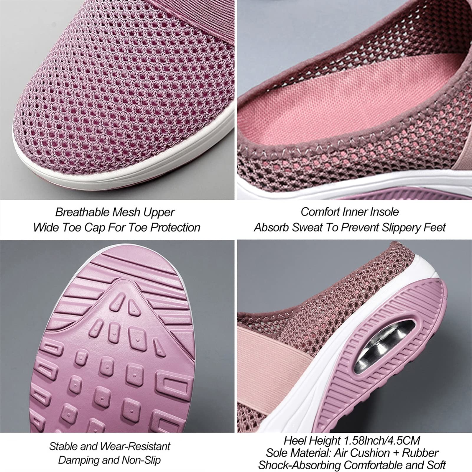 Luftkissen Slip-On Orthopädische Diabetiker Walkingschuhe Breite Passform Schieber Frauen Ballenzehenkorrektur Gartenclogs Keilsandale Schuhe für Frauen (Farbe: Lila, Größe: 44.5EU)