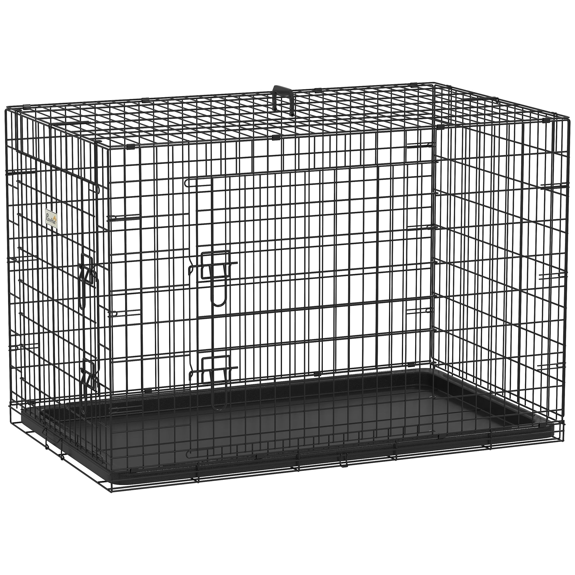 PawHut Cage pour Chien Pliable en Acier Métallique 2 Portes Verrouillables Plateau Amovible 106x68x76 cm Noir