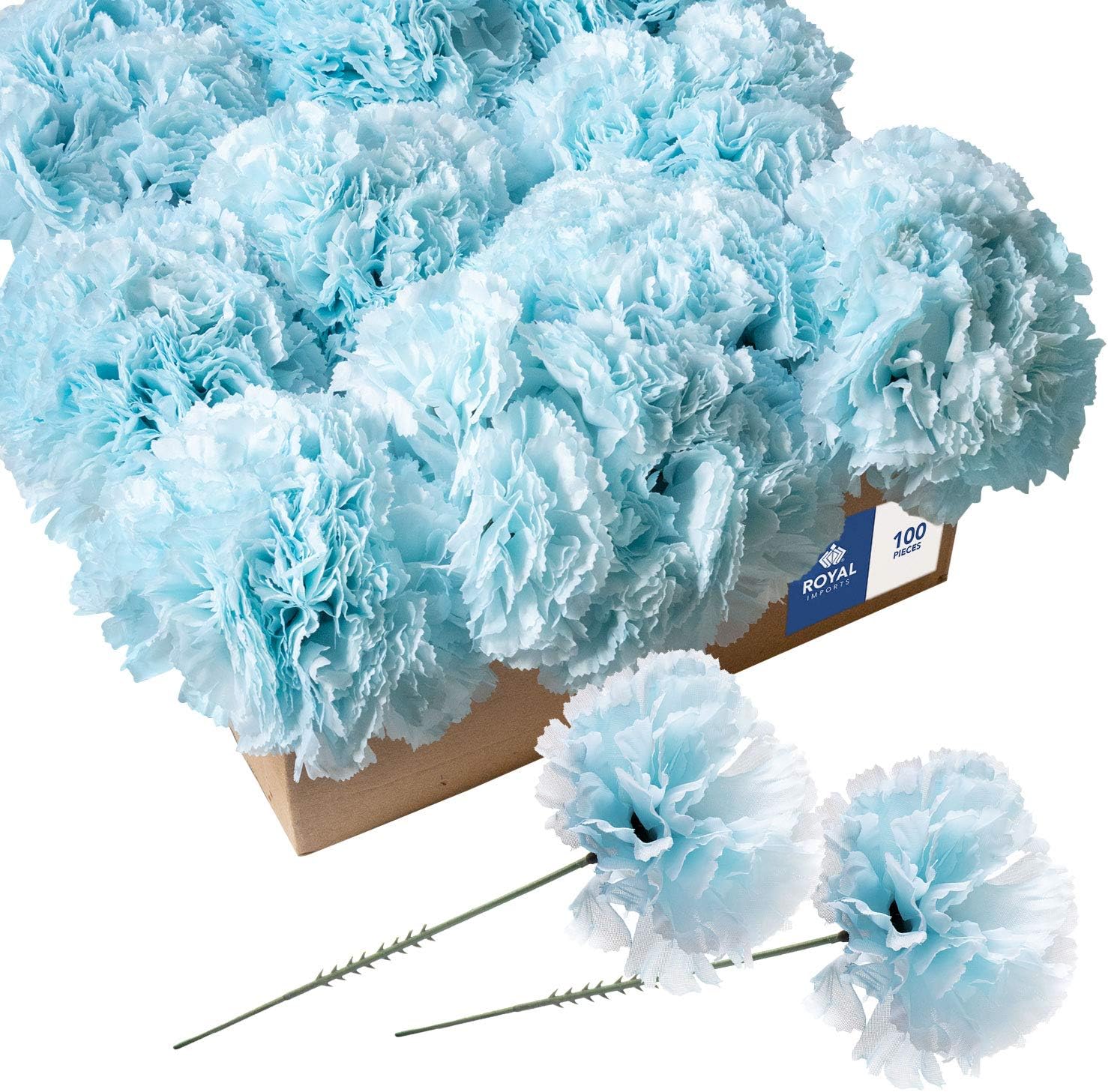 Royal Imports Artificial Carnations, Silk Faux Flowers, for Funeral Arrangements, Wedding Bouquets, Cemetery Wreaths, DIY Crafts - 100 Single 5" Stems - Lite Blue Light Blue