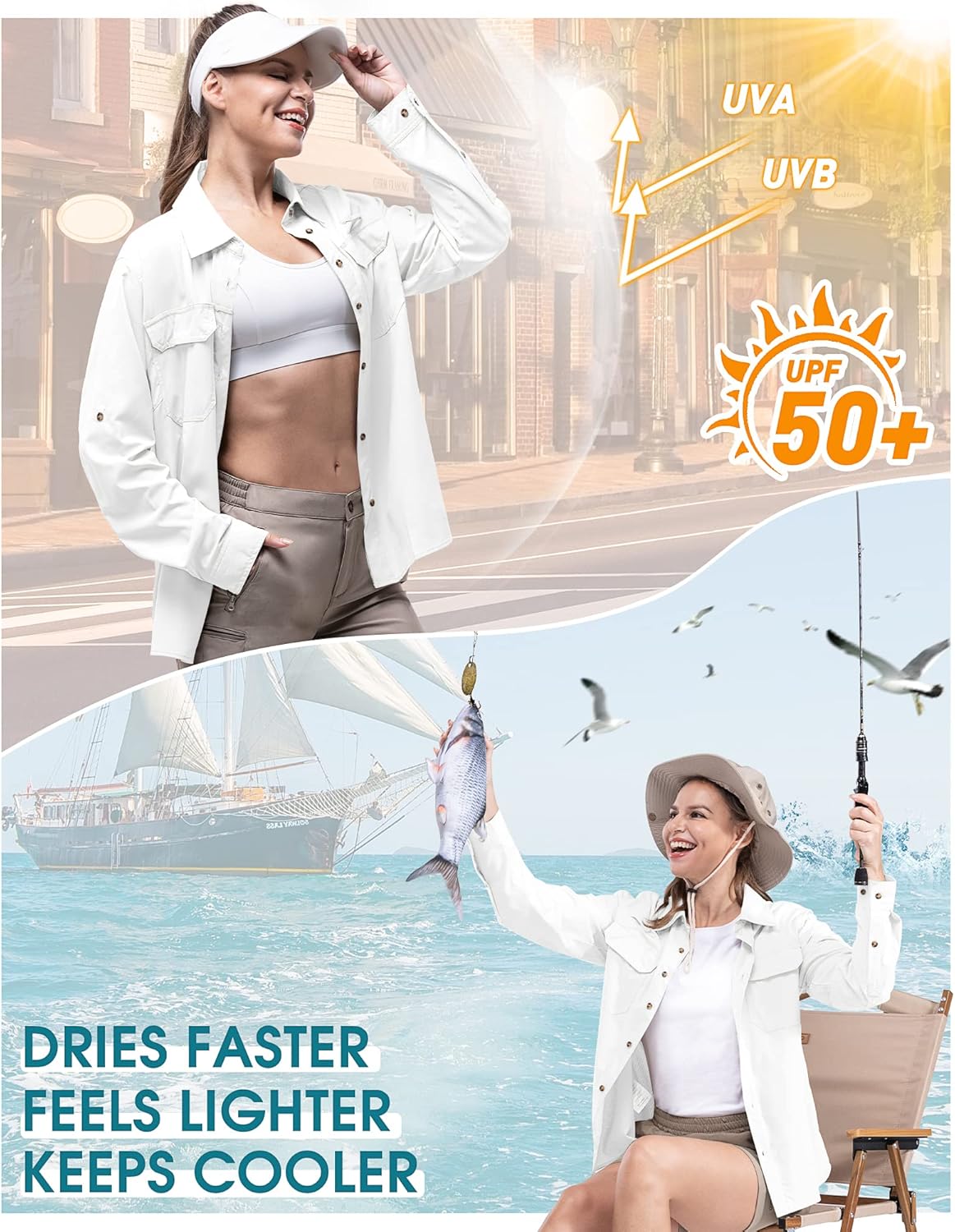 33,000ft Women's UPF 50 UV Sun Protection Shirt, Cool Quick Dry Long Sleeve Outdoor Fishing Hiking Safari Travel Shirt - Image 2