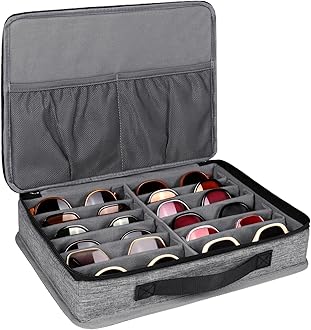 Bukere Sunglasses Organizer Case, Adjustable Slots for Multiple Pairs, Travel Eyeglasses Storage Box, Glasses Holder