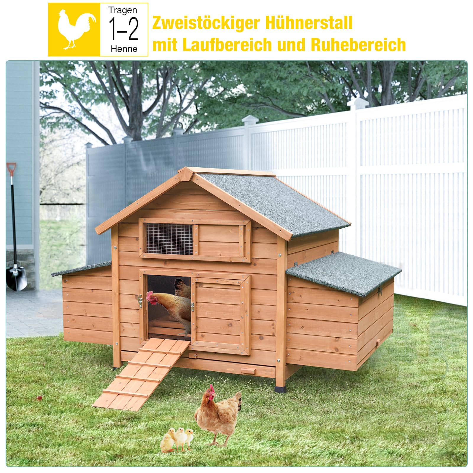 Aivituvin Hühnerstall mit Rädern – Außengerichtetes Tragbares Hühnerhaus mit Legebox und wetterfestem mobilen (Holz, L)