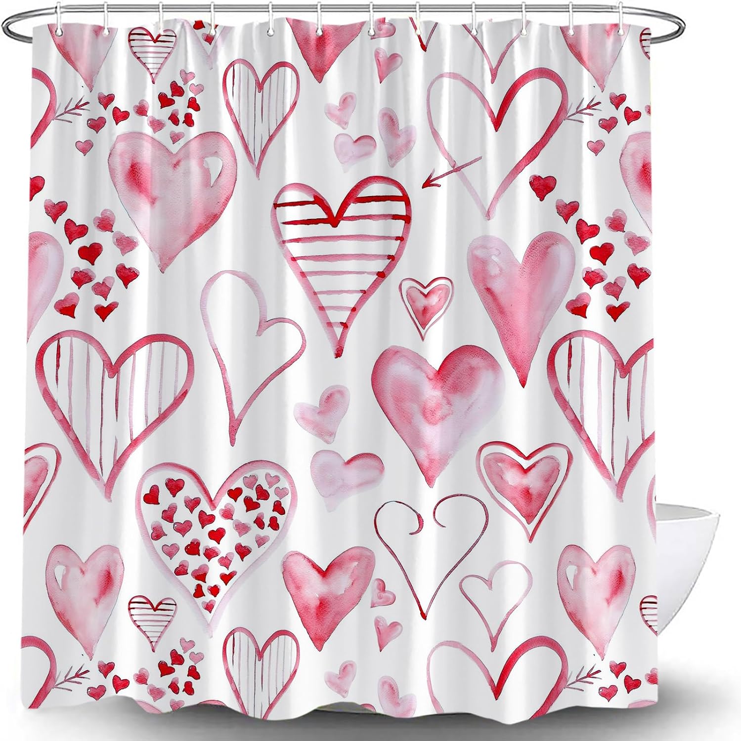 Valentine's Day Shower Curtain Pink Love Sweet Heart Romantic Lover Couple Wedding Abstract Creative Bathroom Decor Fabric Curtain with Hooks