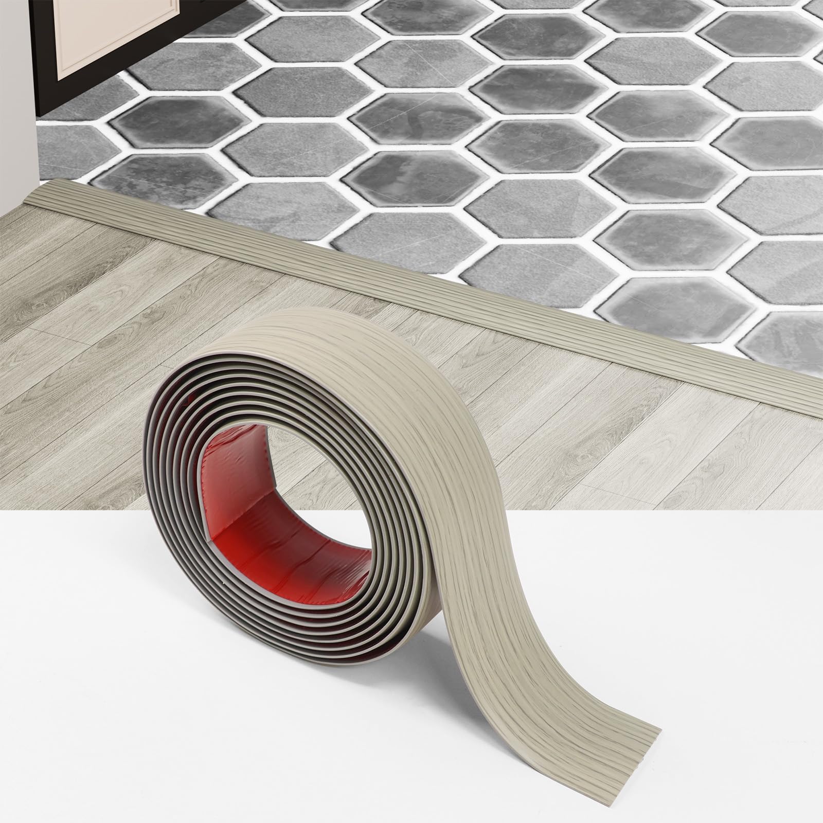 Greymond Floor Transition Strip - Self-Adhesive PVC Trim for Carpet to Flooring, Threshold Gap Cover (4ft x 1.57in, Dark Grey)