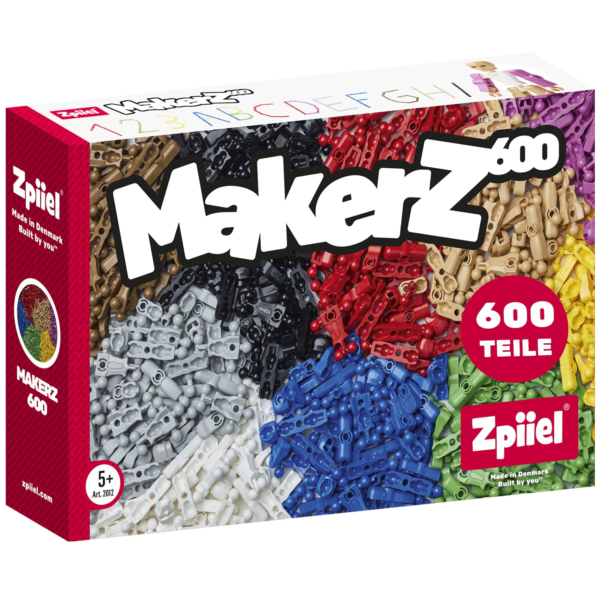 MakerZ Konstruktionsspielzeug für Kinder ab 5 Jahren - Kreativ-Bausteine mit verschiedenen Form-Elementen für 2D & 3D, STEM Lernspielzeug, Made in Denmark, BPA-FREI (270)