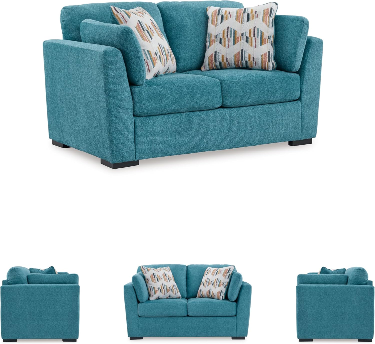 Signature Design by Ashley Keerwick Scandinavian Loveseat with 4 Toss Pillows, Blue
