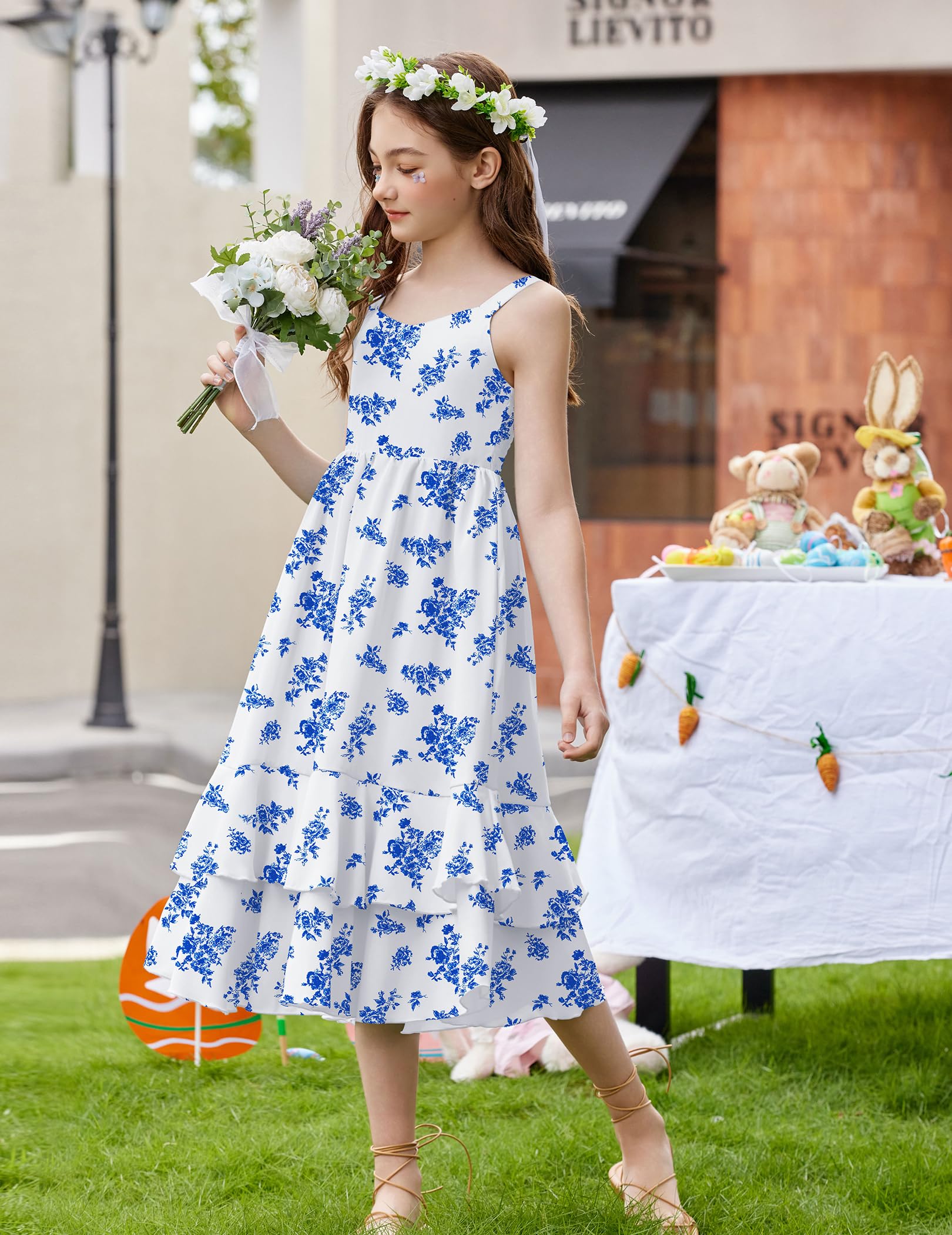 Arshiner Girls Cami Summer Dress Casual Sleeveless Sundress with Pockets for 5-14 Y — view 3