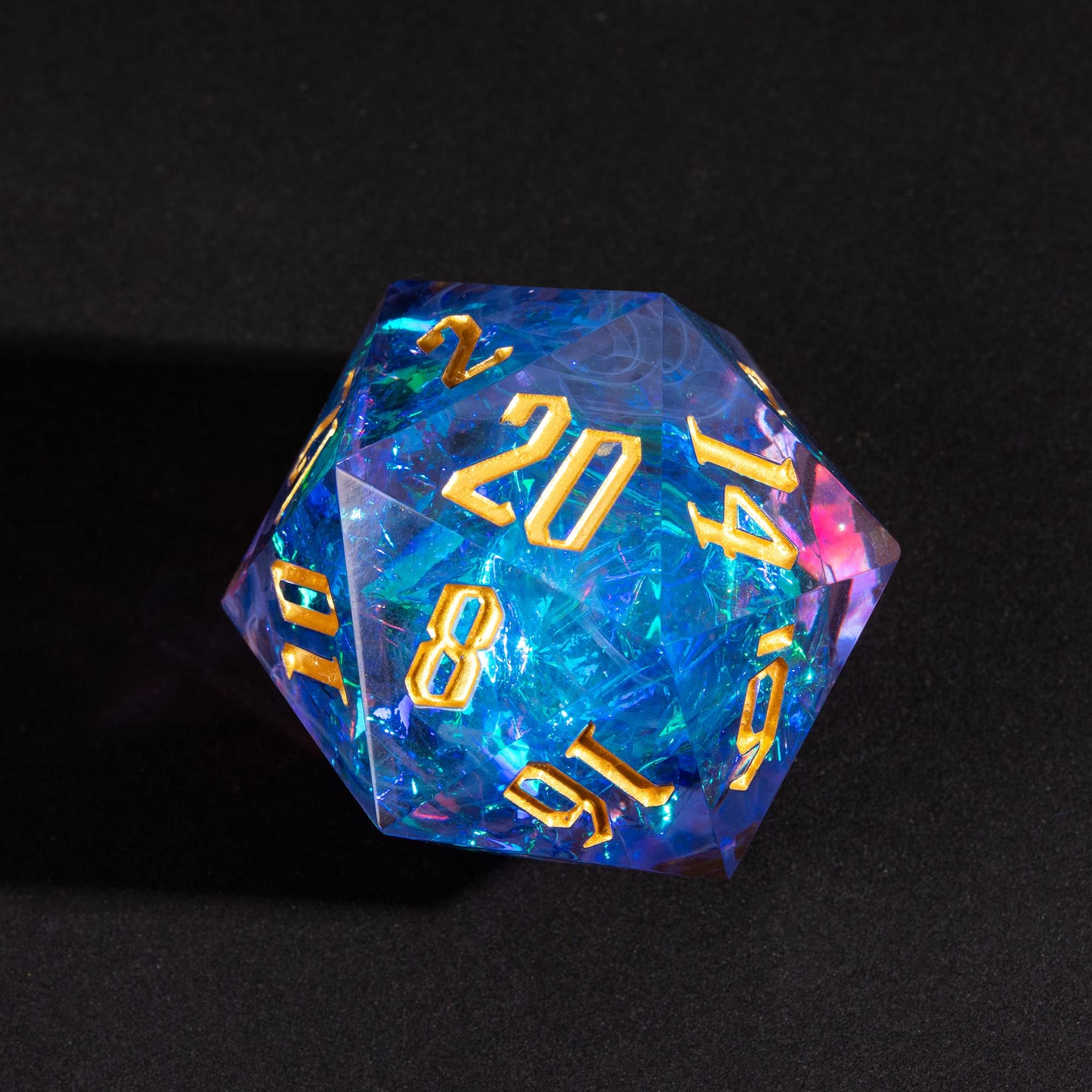 Cusdie Single D20 With Sharp Edges and Glitter Foil Inclusions, 20 Sided D&D Dice, 33mm Handcrafted Polyhedral for Role Playing Game MTG Pathfinder (Purple With White Swirl)