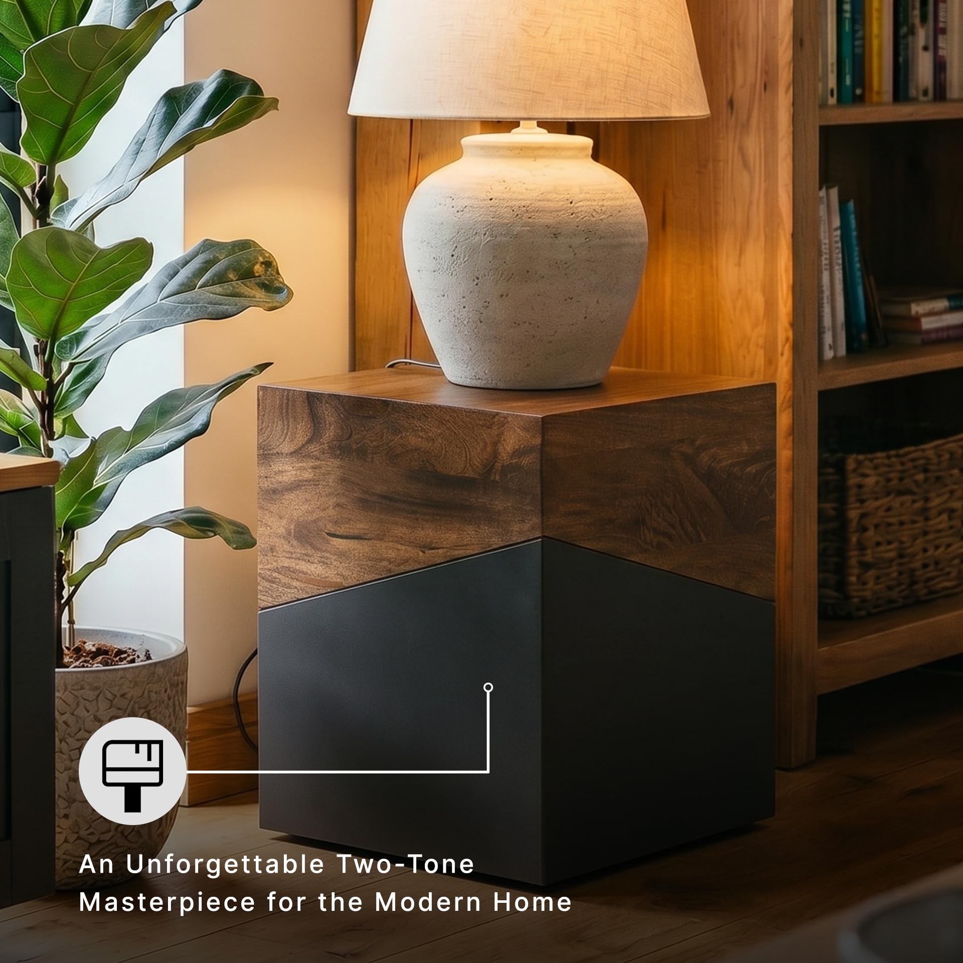 Signature Design by Ashley Accent End Table, Trailbend, Brown/Gunmetal | Solid wood and engineered wood, No assembly required, 15-inch square footprint, Modern two-tone finish, Living room use