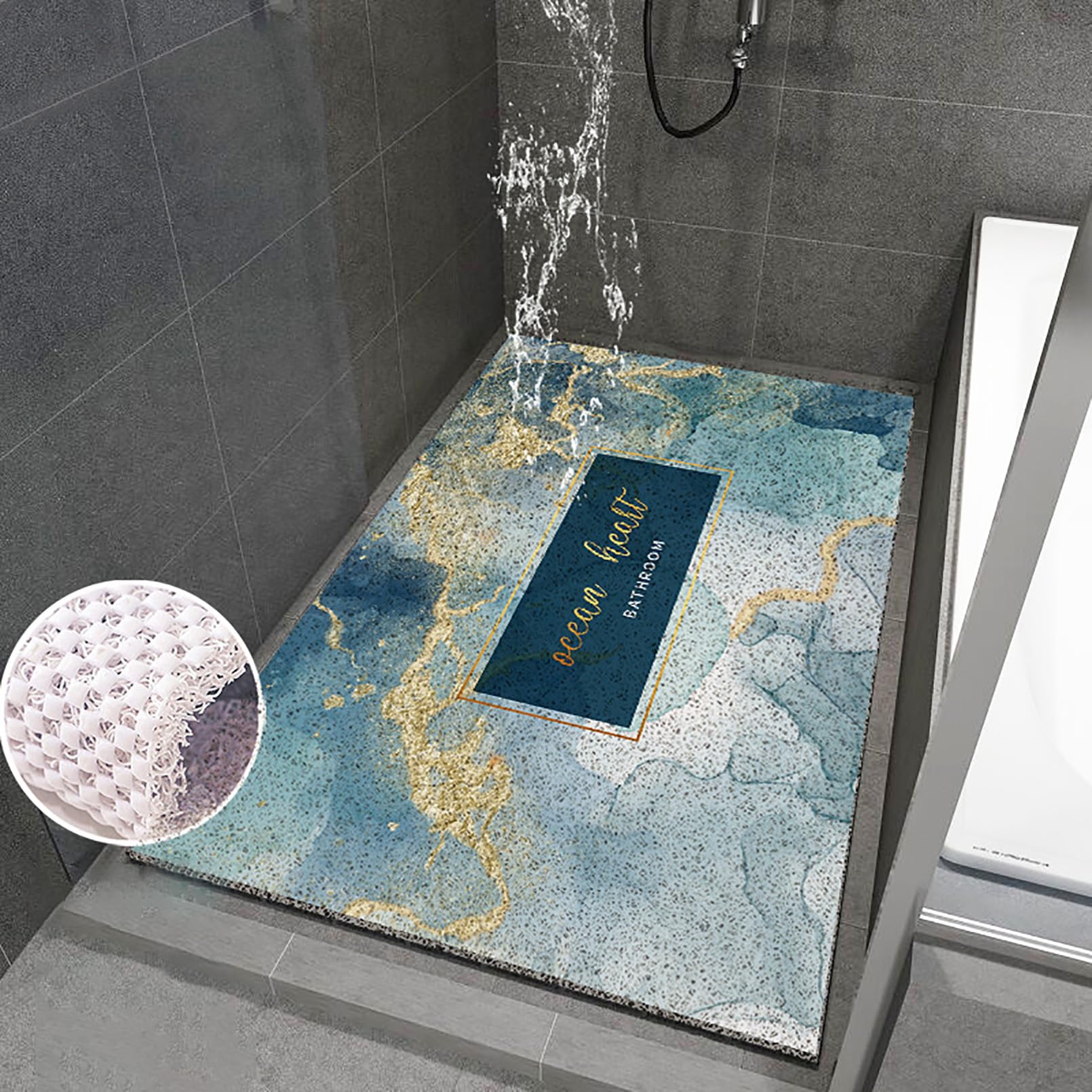 Alfombrilla antideslizante para bañera de 40 x 60 cm, diseño marino colorido, PVC, con gancho de correa, suave y cómoda, alta permeabilidad al agua