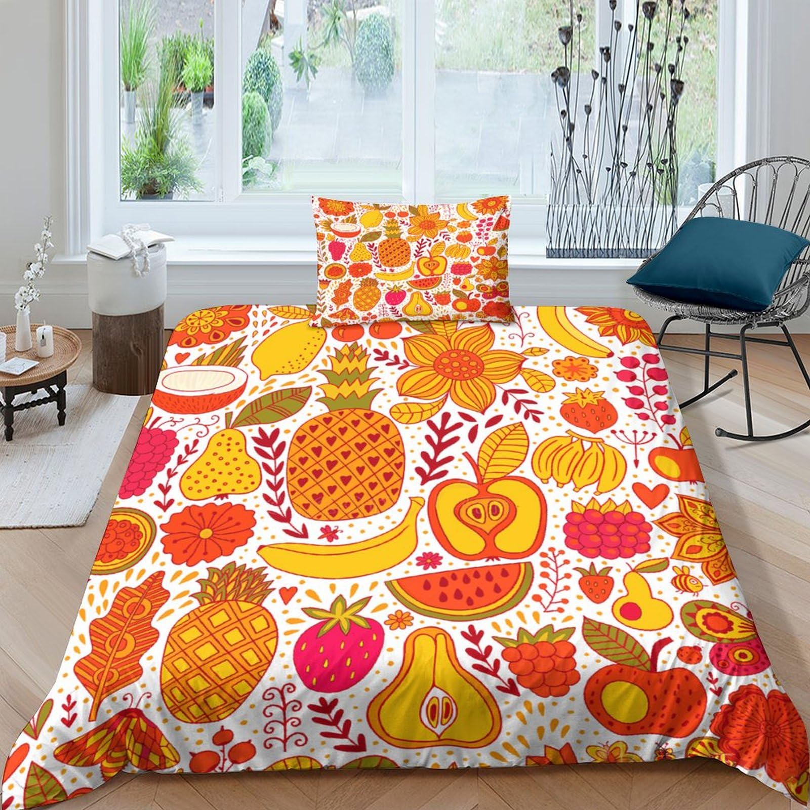 Housse de couette ananas 135x200 parure de lit 3 pièces pour enfant et adulte