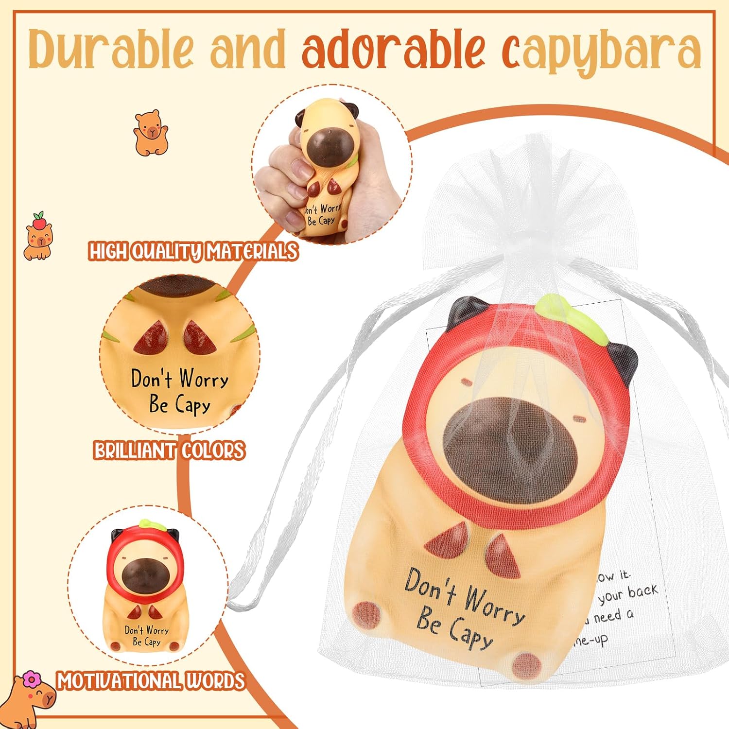 30 Set Funny Capybara Stress Balls Bulk Relief Squeeze Balls Inspirational Stress Reliever Employee Appreciation Gifts for Adult Coworkers Staff Volunteer