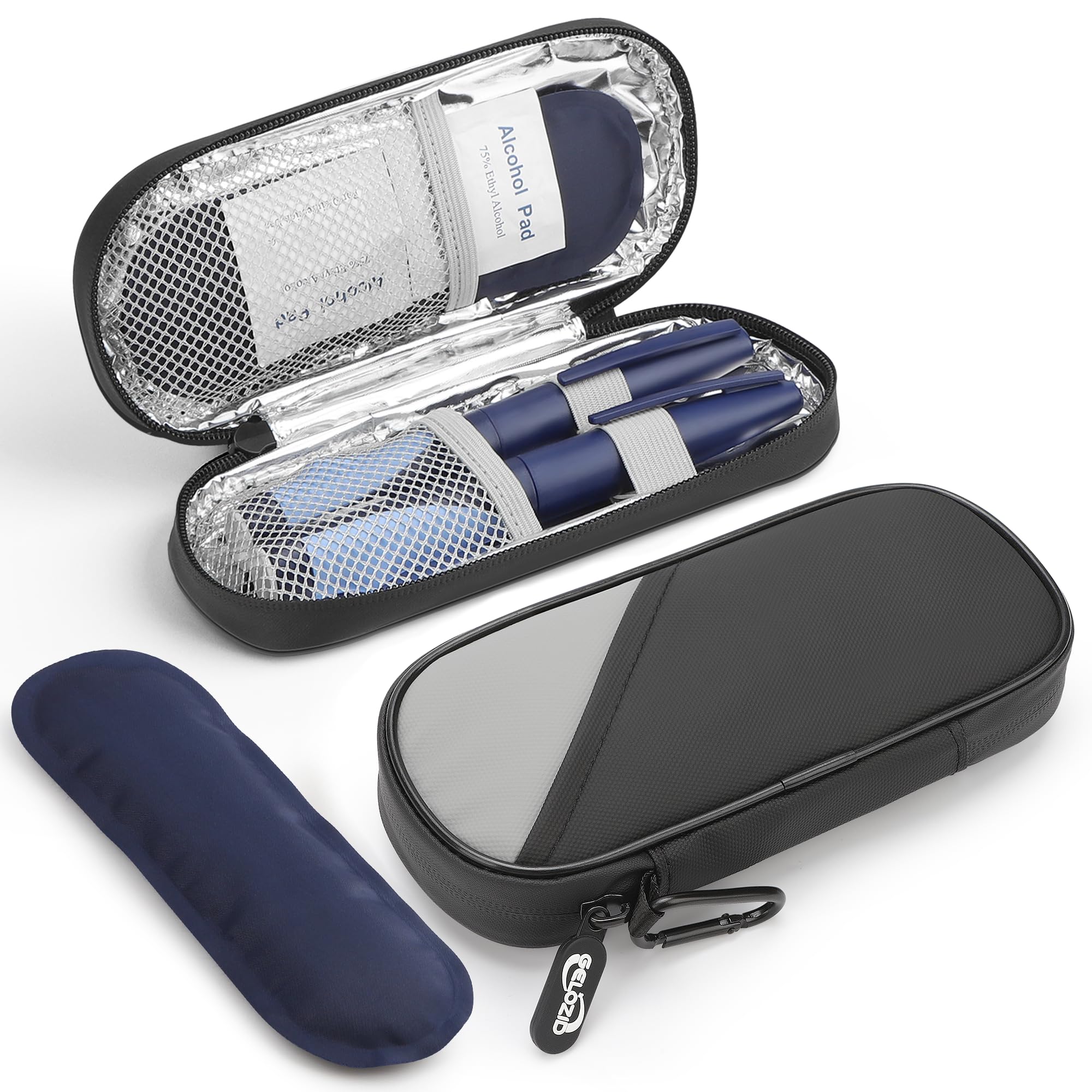 Gelozid Insulin Cooler Travel Case with 2 Reusable Ice Packs, Black &amp; Gray