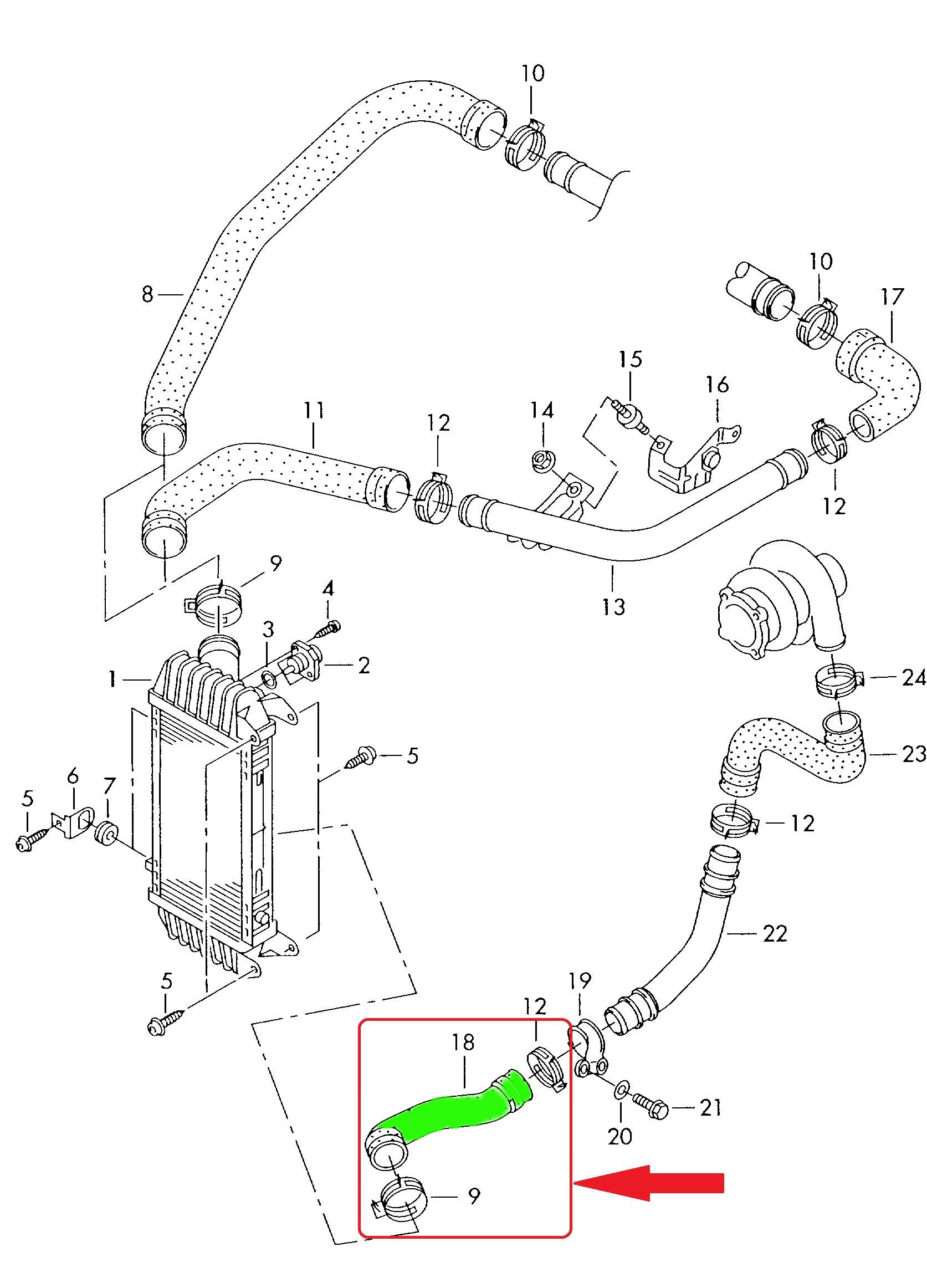 TURBORURY Kompatibel/Ersatz für Turbo-Ladeluftkühler-Schlauch Audi 