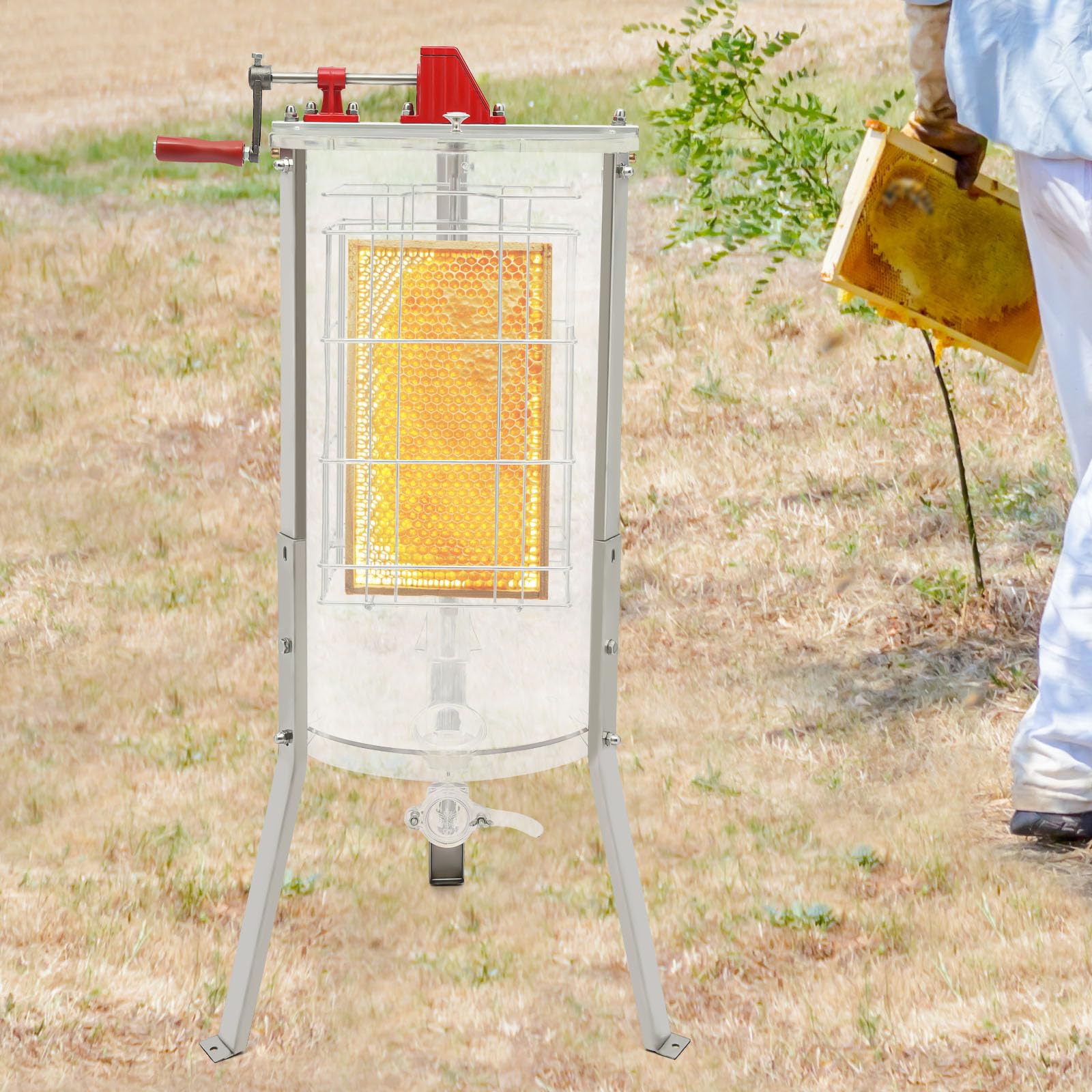 Extractor de miel manual de 2 marcos Centrífuga de miel de abejas Diseño saludable Acrílico transparente Ergonómico Fácil de limpiar Accesorio para apicultores