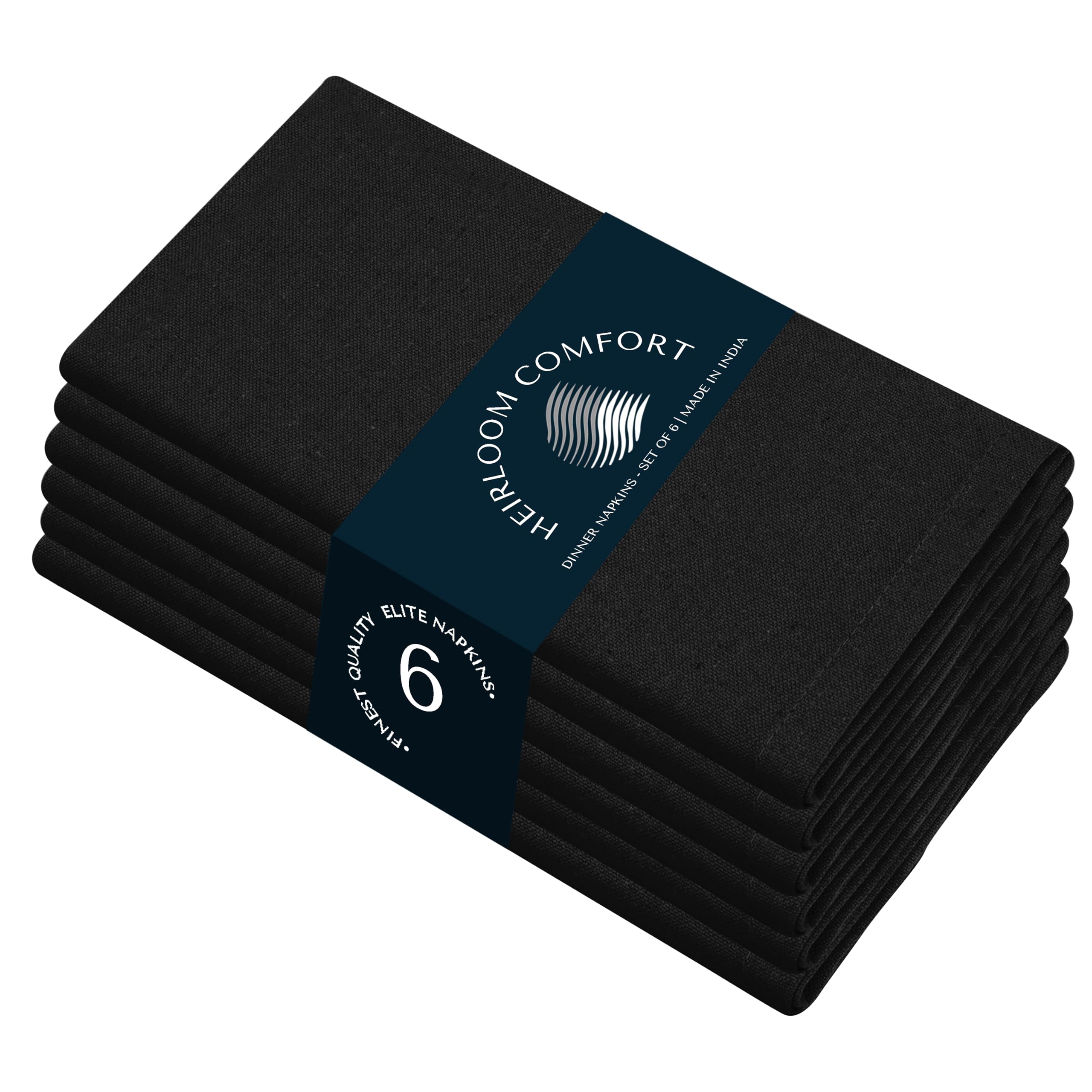HEIRLOOM COMFORT 6 Pack Black Cloth Dinner Napkins, 100% Cotton, 43x43 cm, Soft, Washable, Reusable