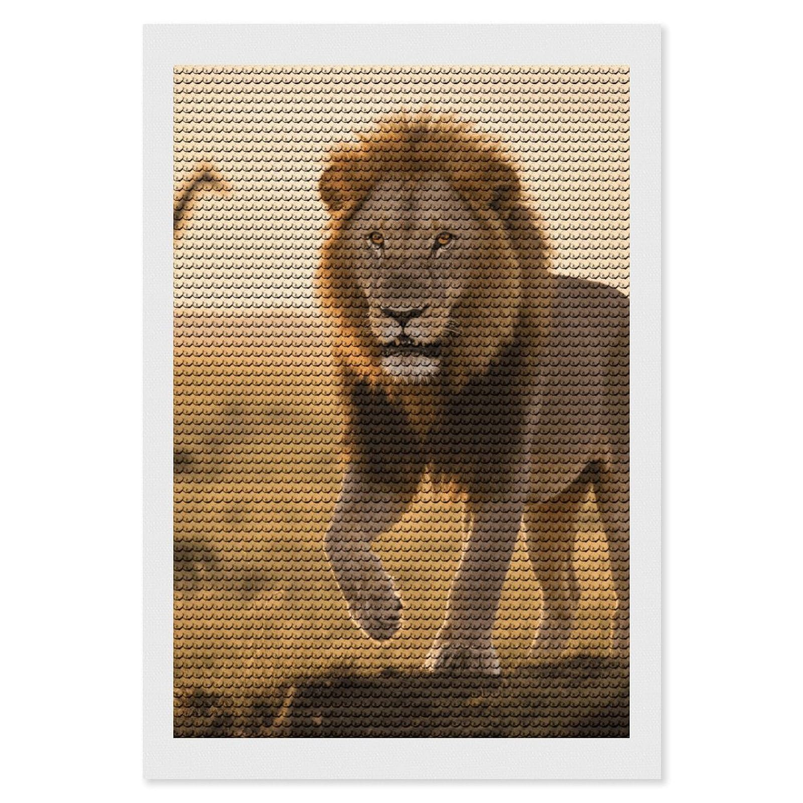 FodPand Grassland Lion 5D Diamond Painting Kits for Adults Beginners Full Drill Round Diamond Dots Pictures Gem Art Supplies for Home Wall Room Decoration DIY Craft Set Gift 8x12