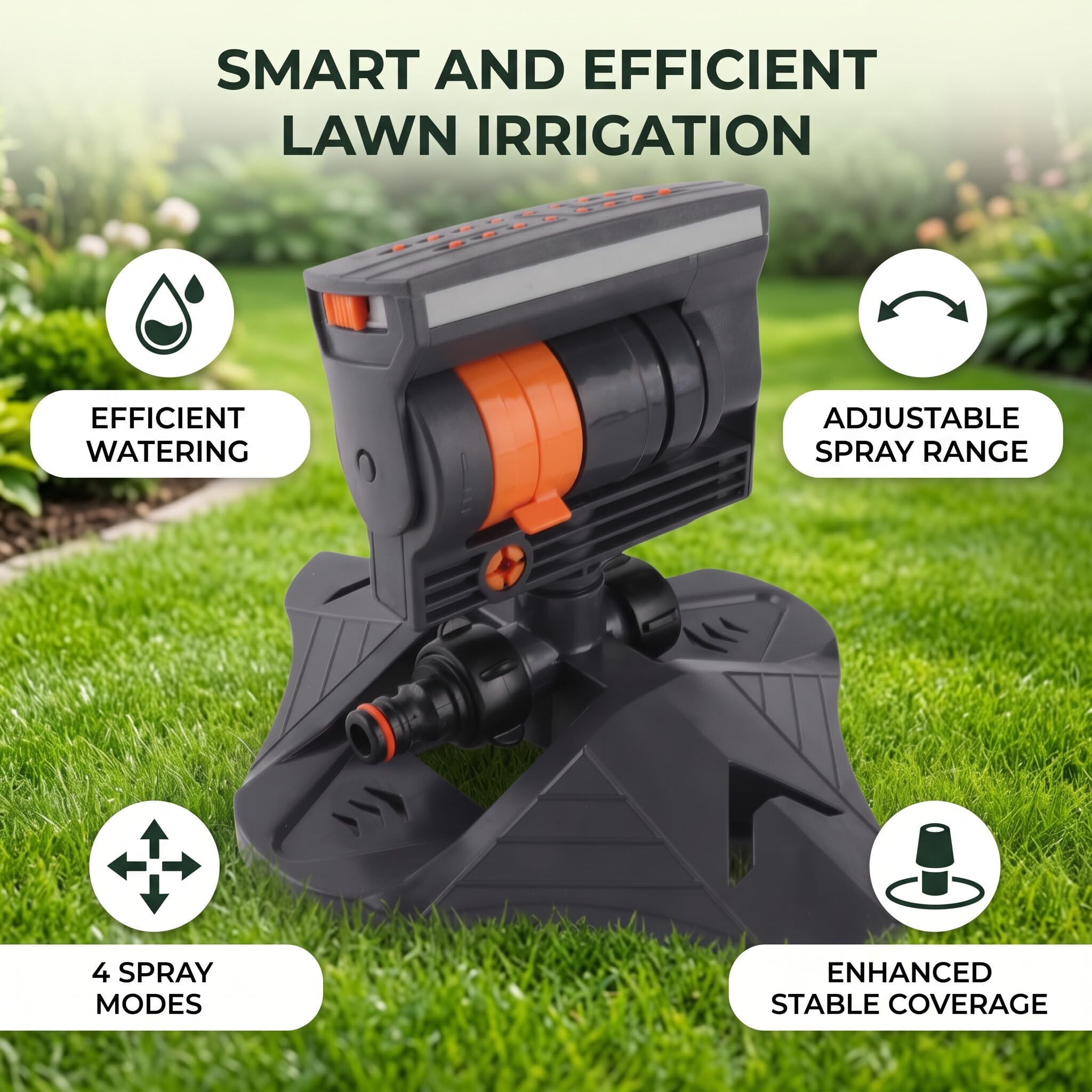Yosoo Health Gear Irrigatore Automatico Oscillante per Prato con 16 Fori, 4 modalità di Spruzzo Regolabili, di Irrigazione Flessibile per giardino.