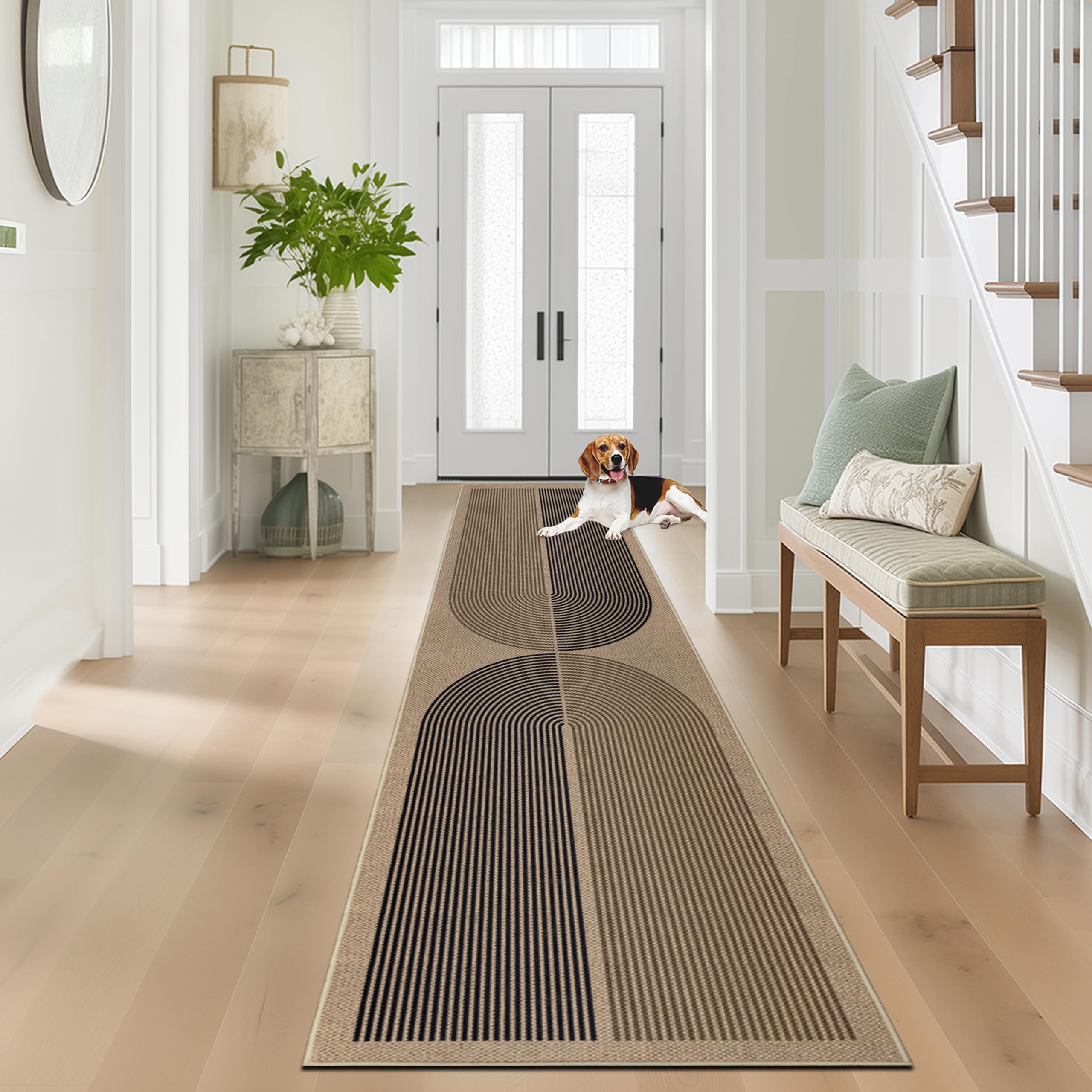 Capslpad Runner Rug for Entryway 60x300cm Non-Slip Hallway Carpet Runner Washable Jute Look Rug Kitchen Runner Durable Floor Area Rug Runners for Living Room Bedroom Balcony Corridor Black Brown - Image 6
