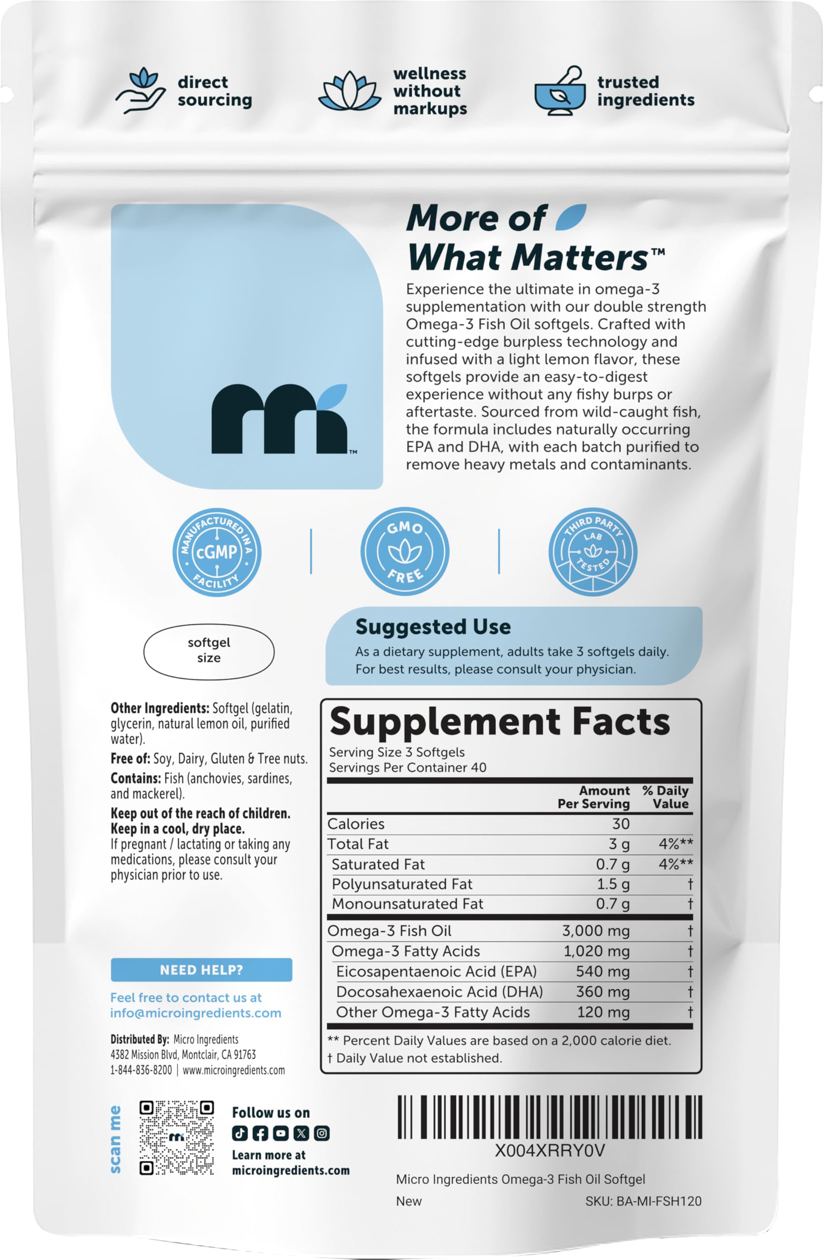 Micro Ingredients Omega 3 Fish Oil Supplements 3,000mg Per Serving, 120 Softgels | Lemon Flavored – Burpless | EPA 540mg + DHA 360mg | Deep Sea Fish — Amazon image 6