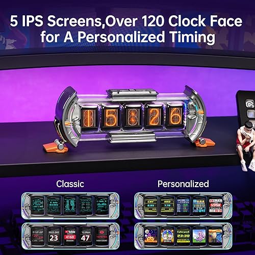 Miniatura 2 de Divoom Times Gate Cyberpunk - Reloj digital con control inteligente de aplicación, conexión WiFi, pantalla LED RGB, tablero personalizado, arte de