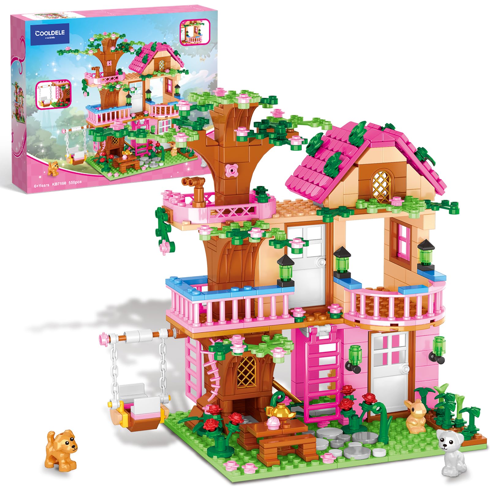 Cooldele Tree House Building Set for Girls, 558PCS STEAM Forest Treehouse Building Blocks Set with Animals, Birthday Gifts for Kids Girls Boys Ages 6 7 8 9 10 11 12+