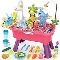 flybakiz 4-in-1 Color Changing Kitchen Sink Toy with Running Water, Animals, Food & Fishing Accessories - Pretend Play for Kids 3+