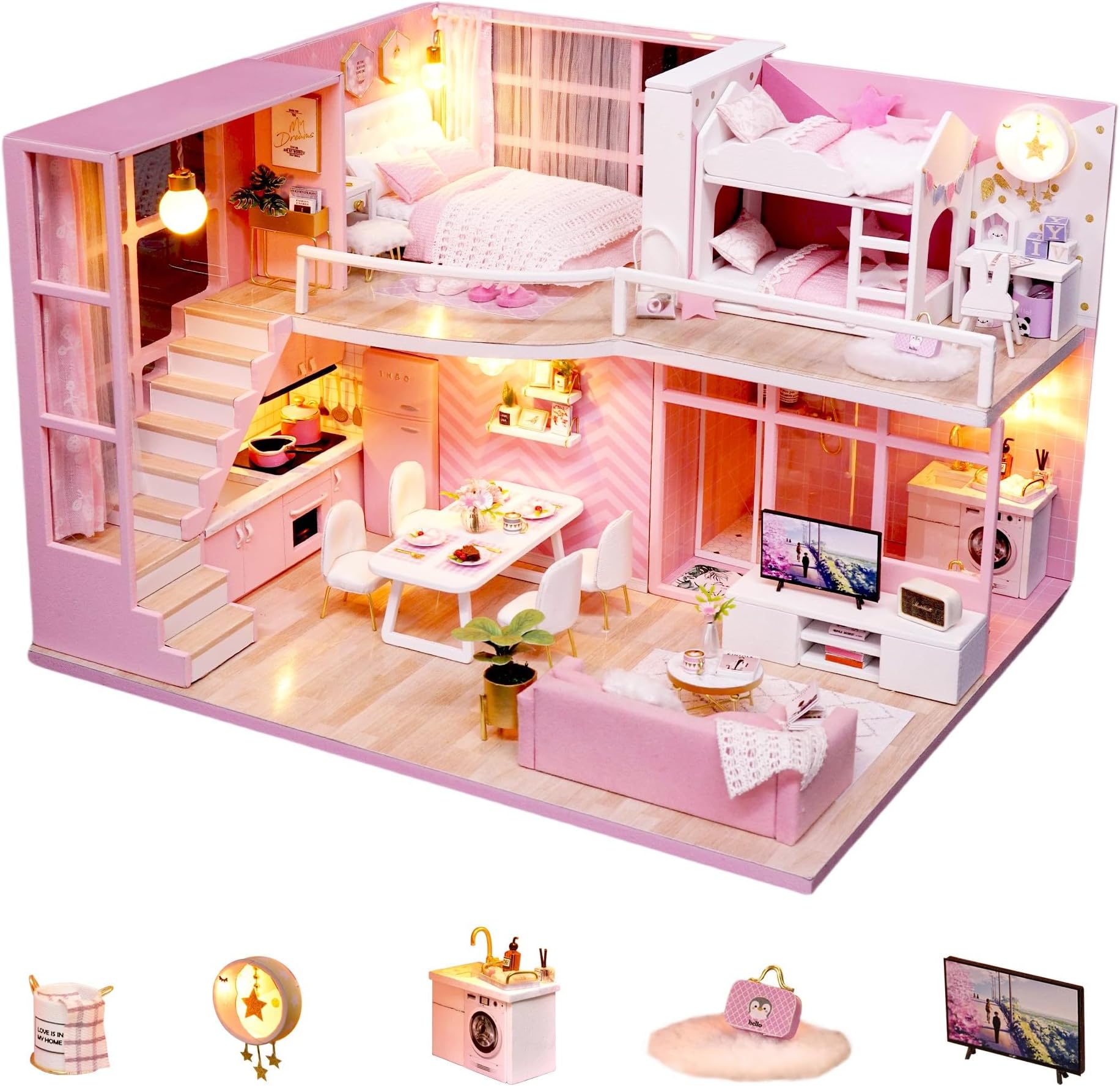 Flever Dollhouse Miniature DIY House Kit Creative Room with Loft Apartment Scene for Romantic Artwork Gift (Dream Angel)
