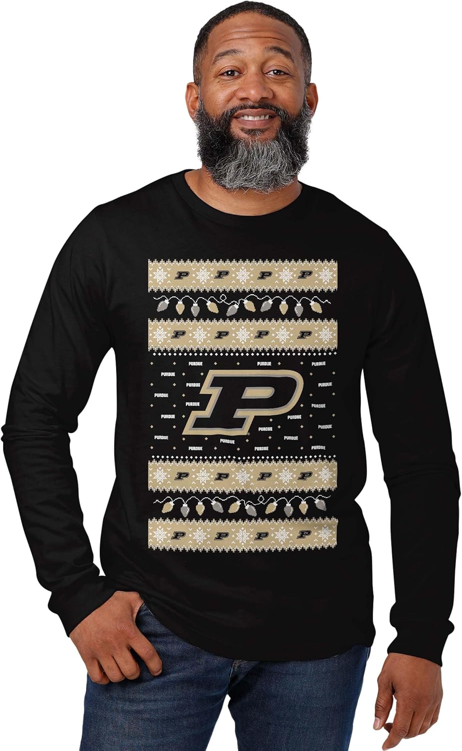 FOCO Mens NCAA College Team Logo Holiday Lights Sweater Long Sleeve T-Shirt